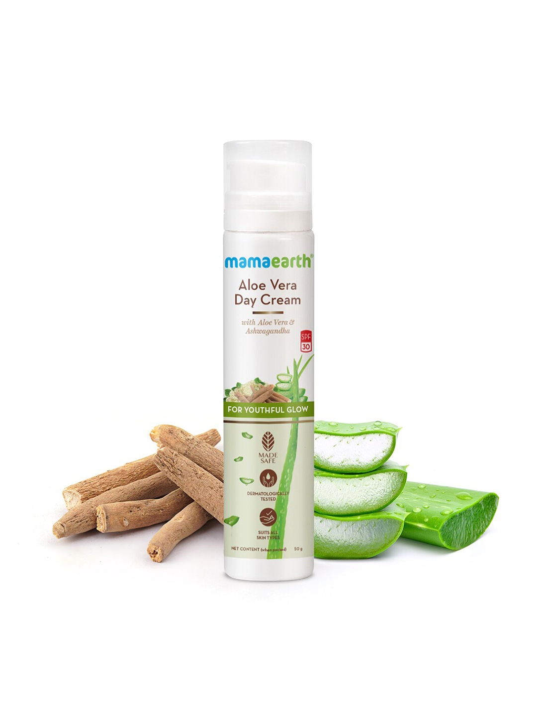 

Mamaearth Aloe Vera SPF 30 Day Cream with Ashwagandha 50 g, White