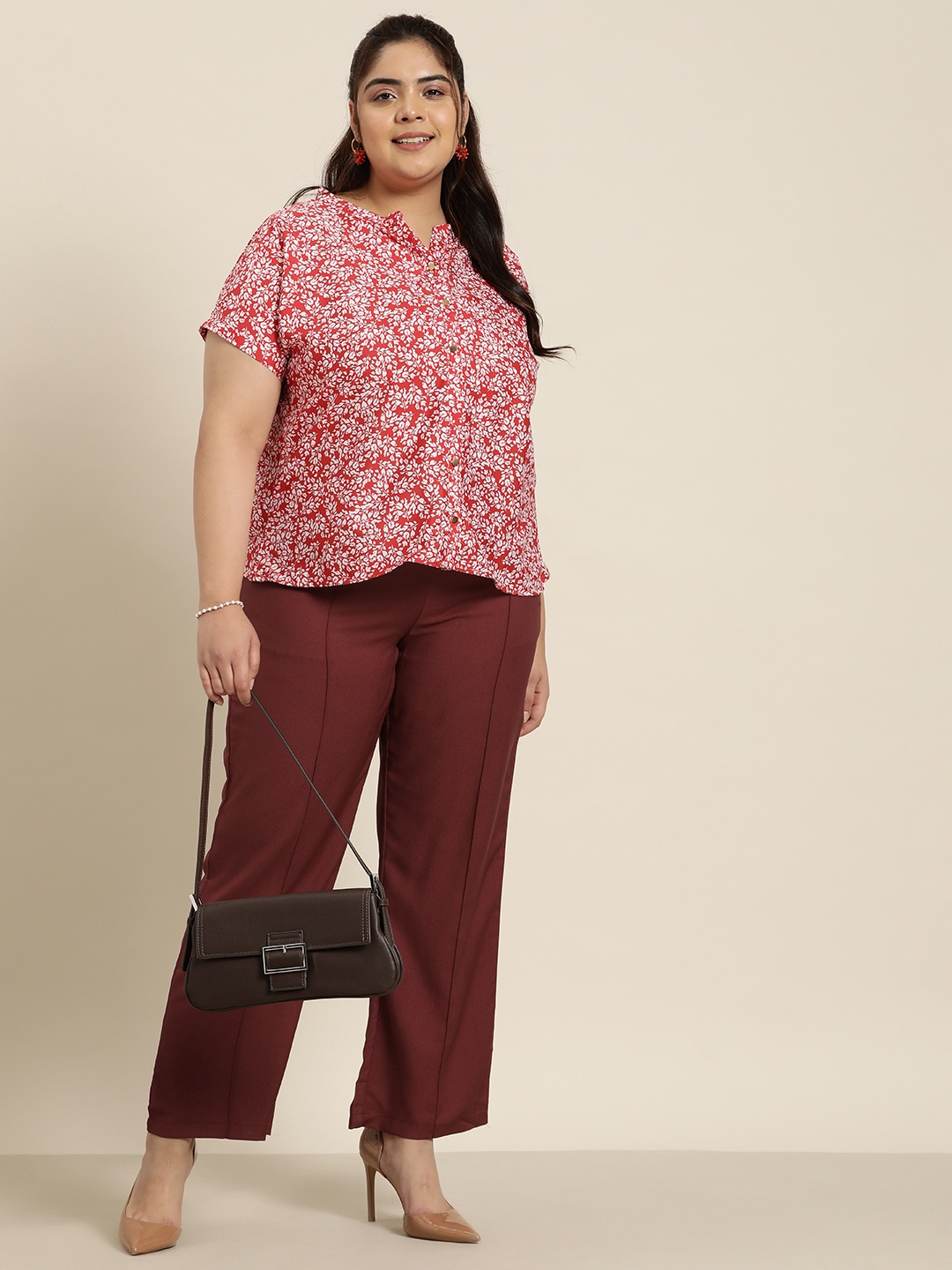 

Sztori Women Plus Size Solid Regular Fit Trousers, Maroon