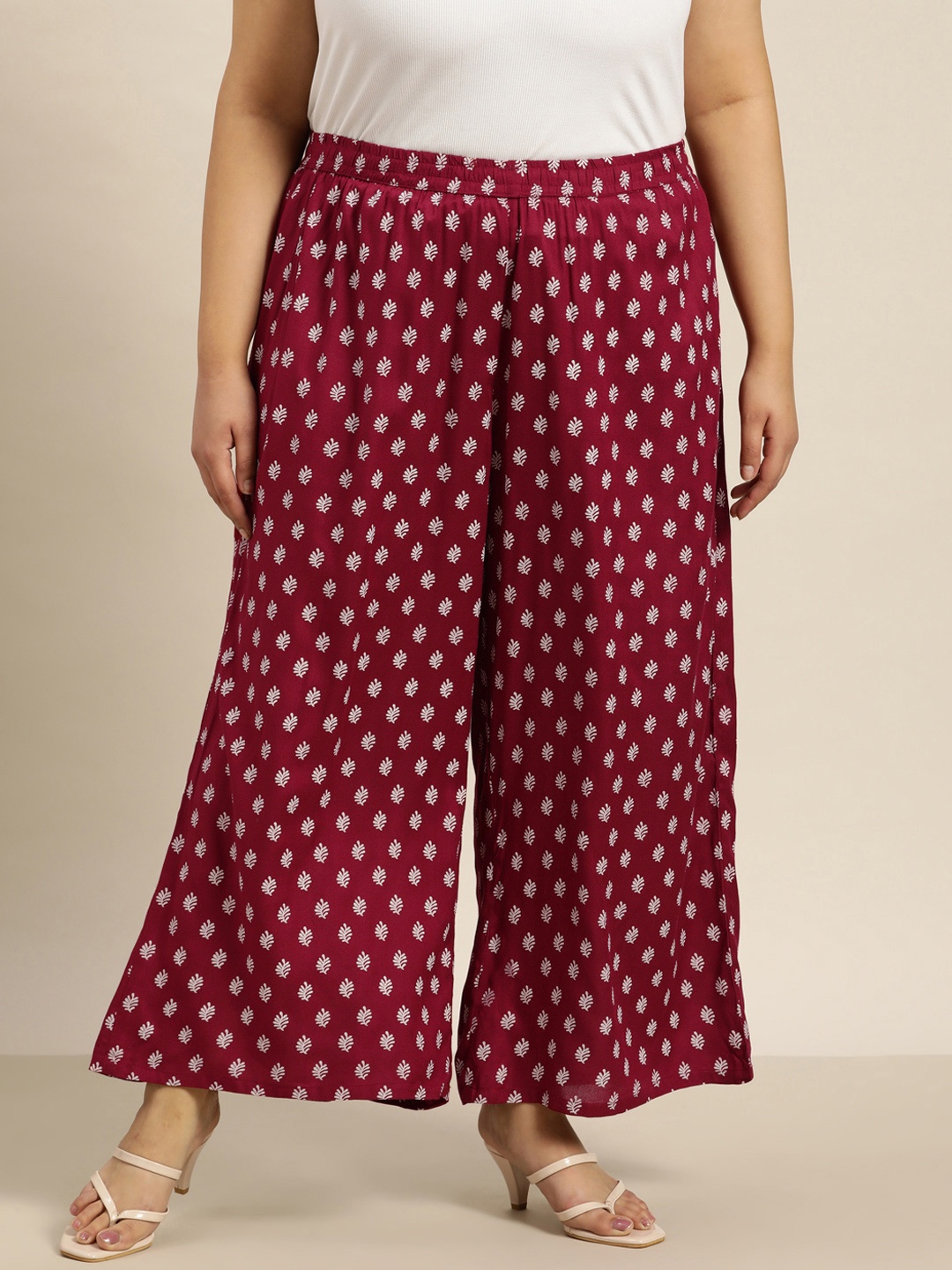 Sztori Women Plus Size Printed Ethnic Palazzos, Magenta