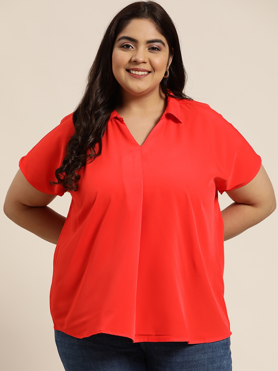 

Sztori Plus Size Orange Extended Sleeves Top, Red