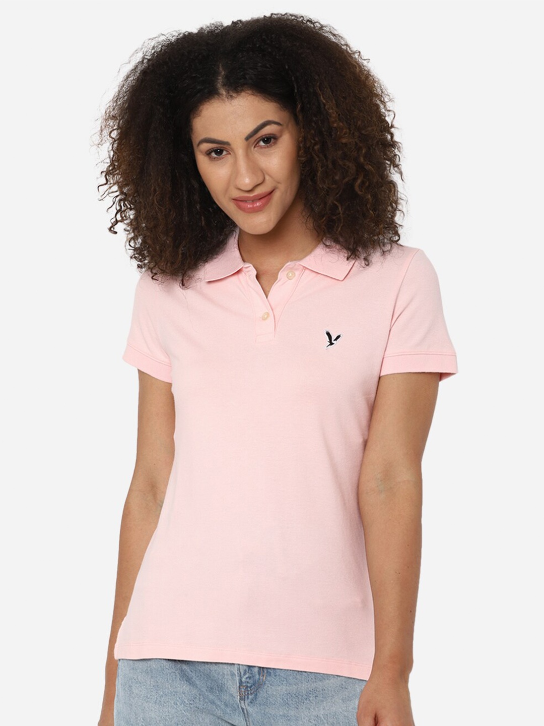 

AMERICAN EAGLE OUTFITTERS Women Pink Polo Collar T-shirt