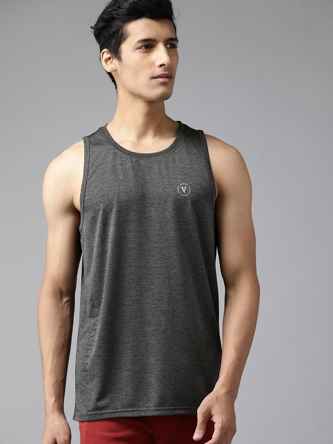 

Van Heusen Flex Men Charcoal Solid Regular Fit T-shirt