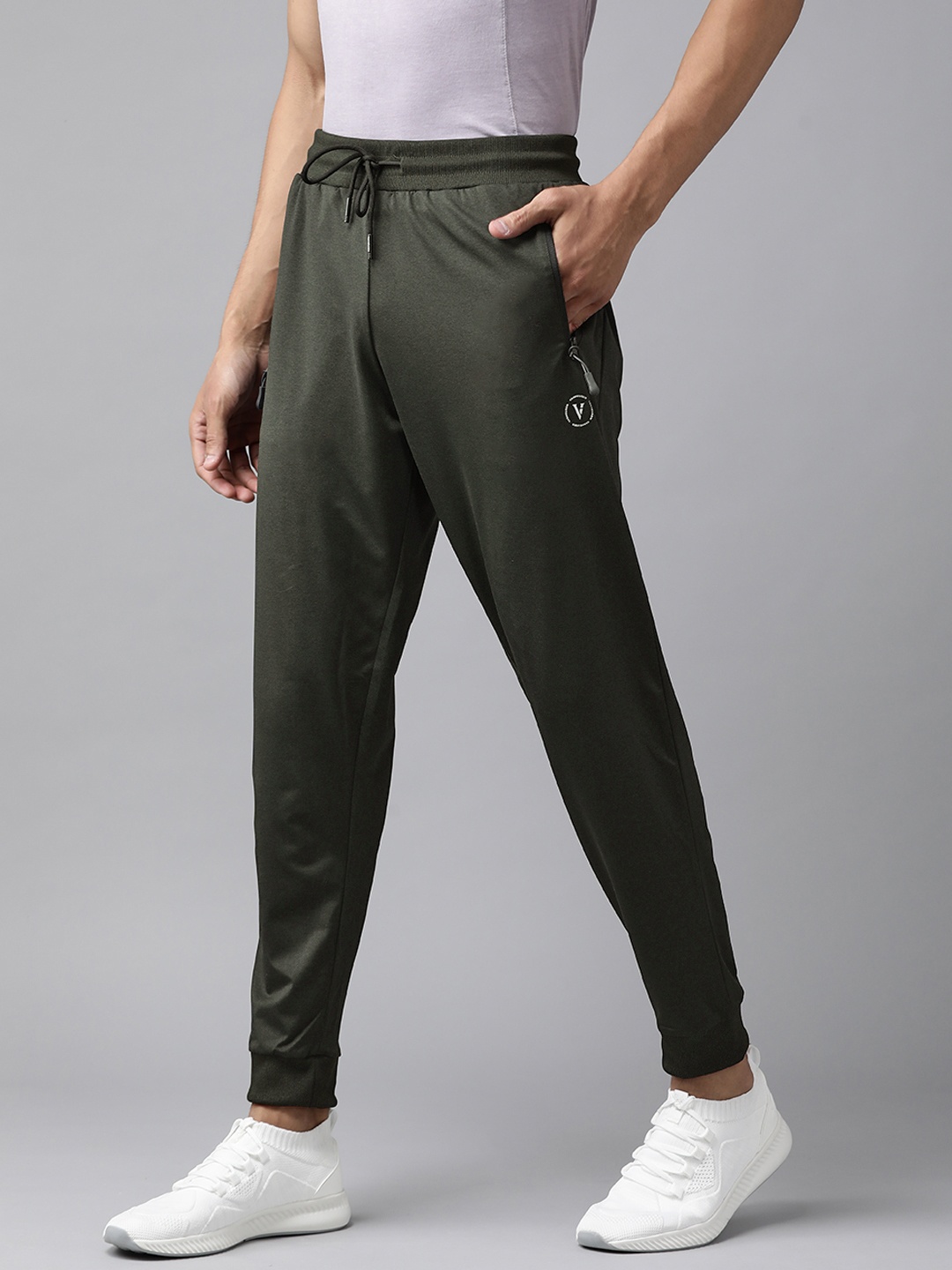 

Van Heusen Flex Men Olive Green Solid Regular Fit Joggers