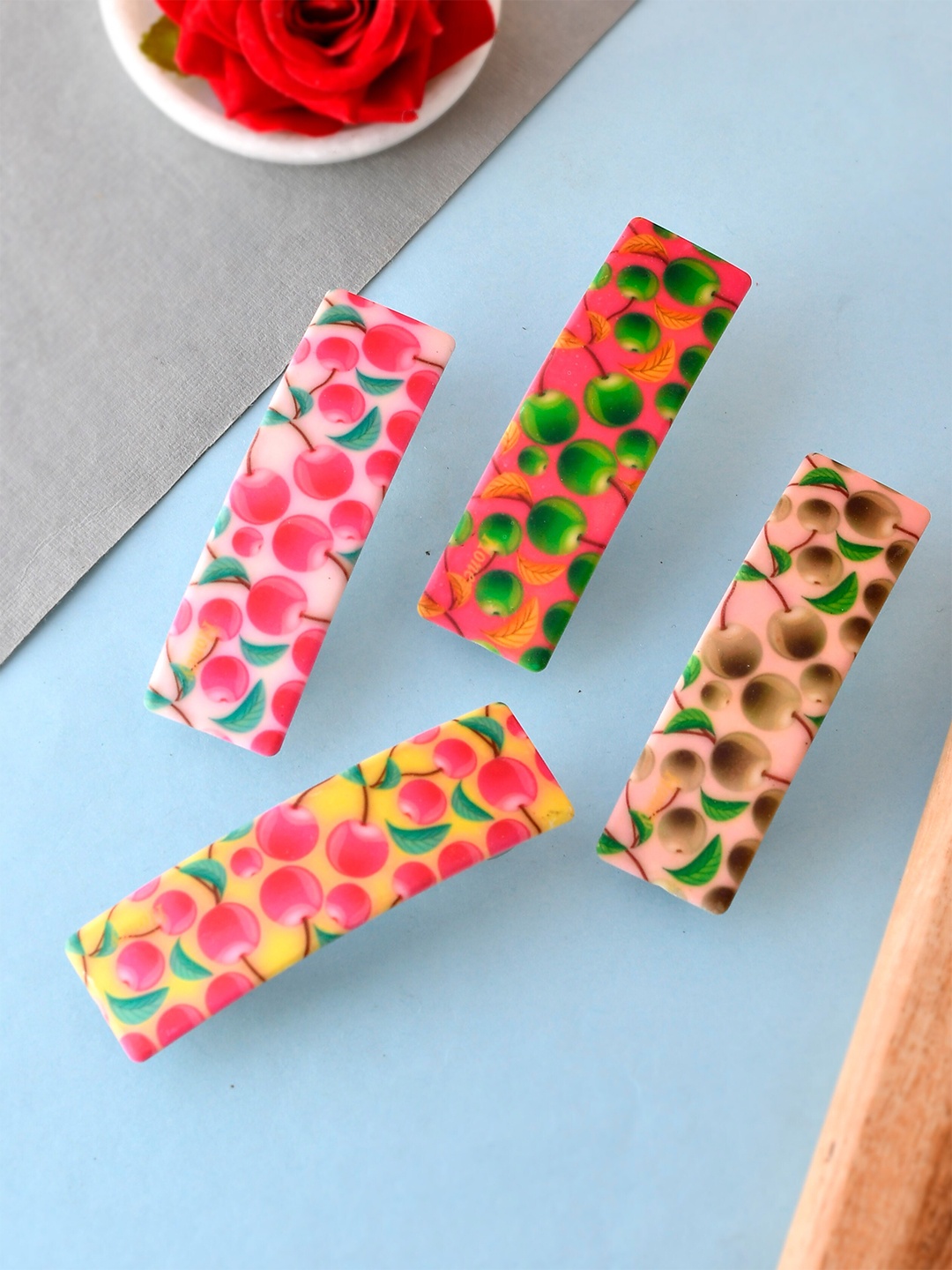 

Silvermerc Designs Women Set of 4 Printed French Barrette, Green