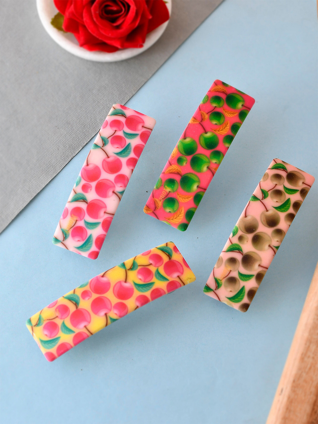 

Silvermerc Designs Women Set of 4 French Printed Barrette, Pink