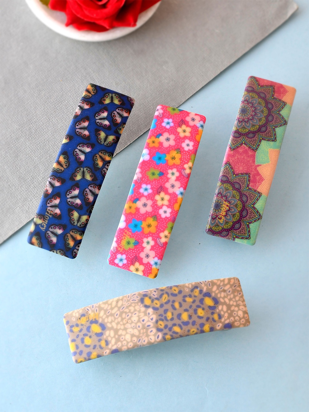 

Silvermerc Designs Women Set of 4 Multi-coloured French Barrette