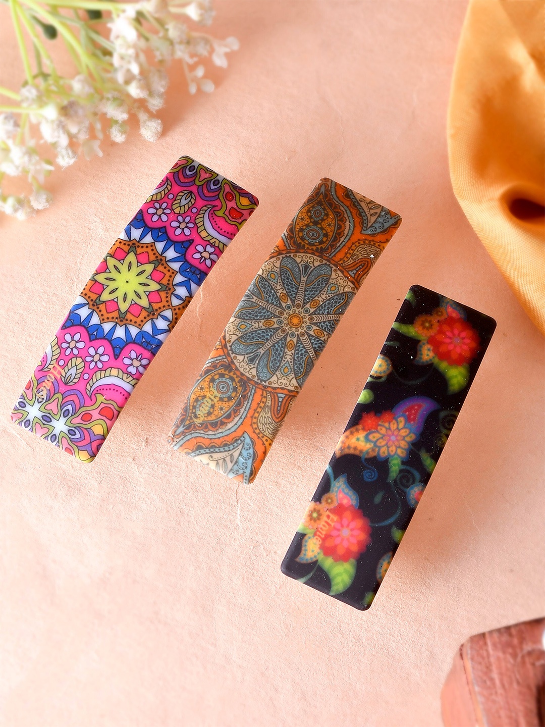 

Silvermerc Designs Women Set of 3 Multicoloured French Barrette, Multi