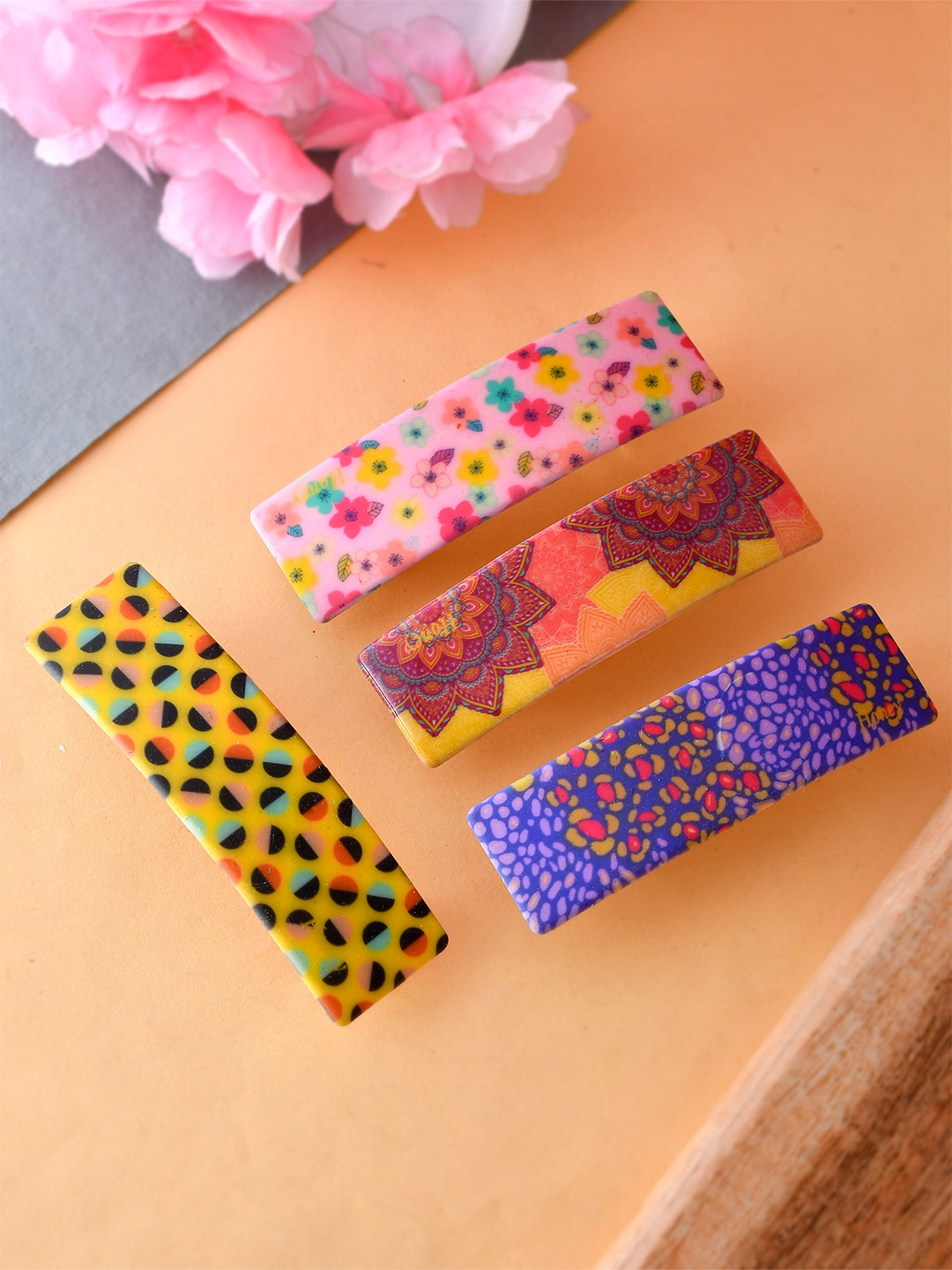 

Silvermerc Designs Women Set of 4 Printed French Barrette, Yellow