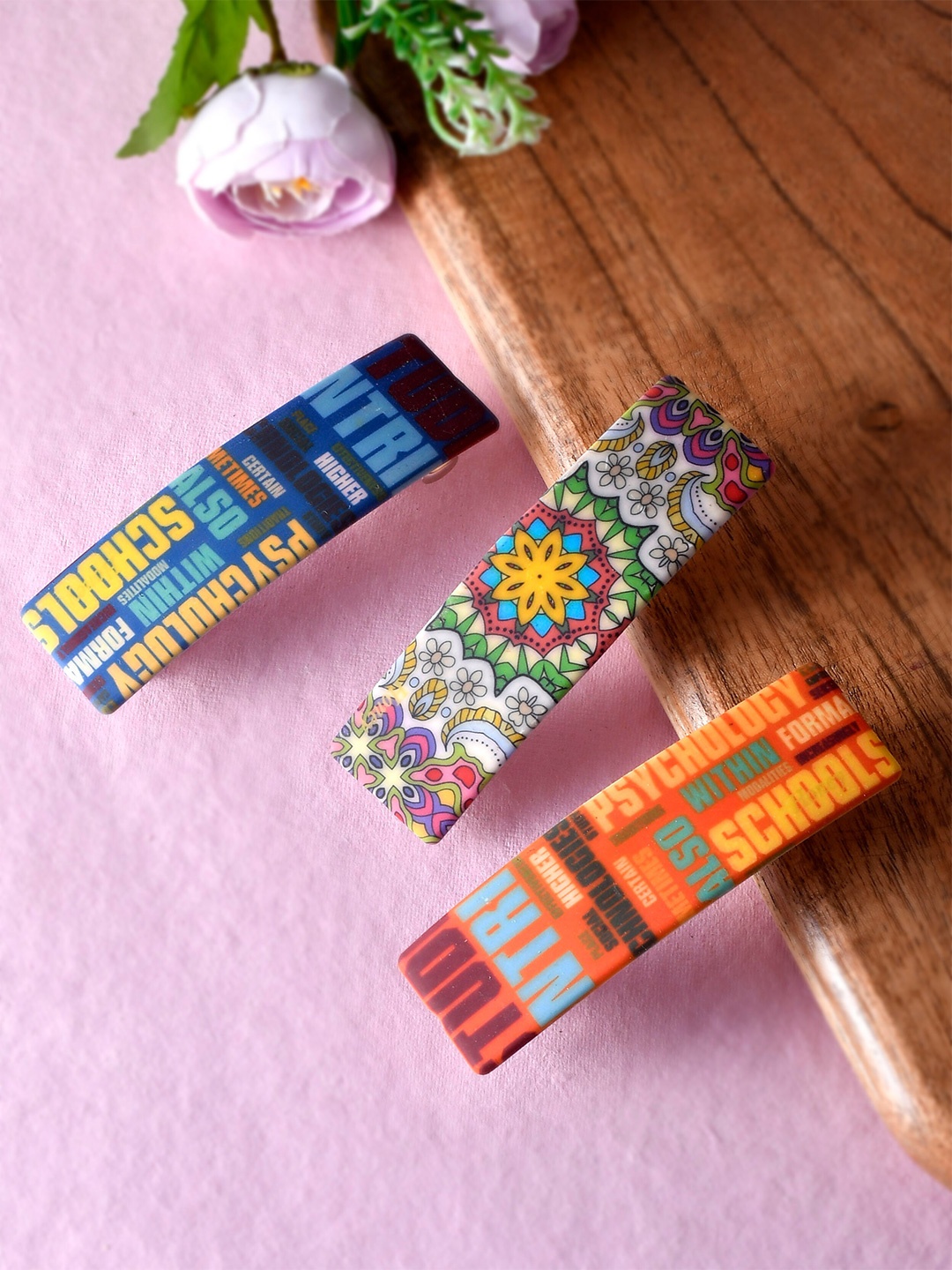 

Silvermerc Designs Women Multicoloured Set of 3 French Barrettes, Multi