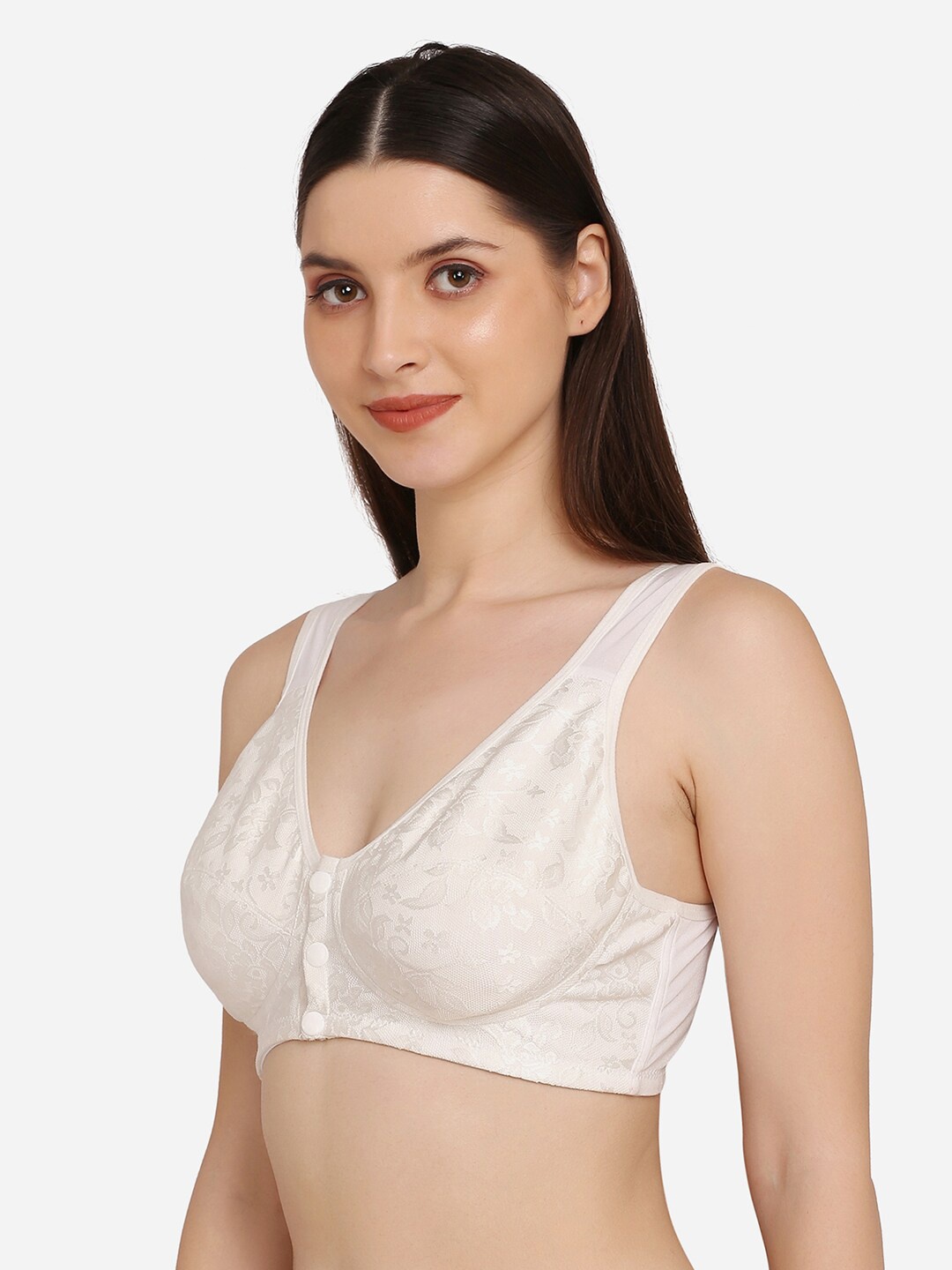 

MAMMA PRESTO Women White Front Open Lace Cotton Anti Microbial Nursing Bra
