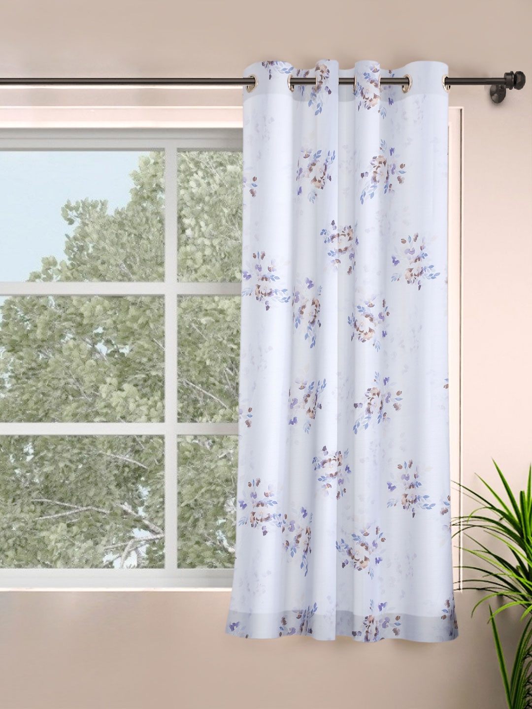 

ROSARA HOME White & Blue Floral Window Curtain