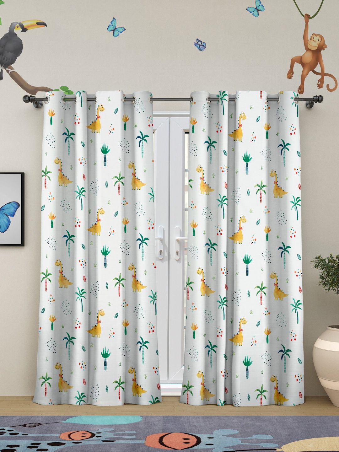 

ROSARA HOME White & Yellow Set of 2 Quirky Long Door Curtain