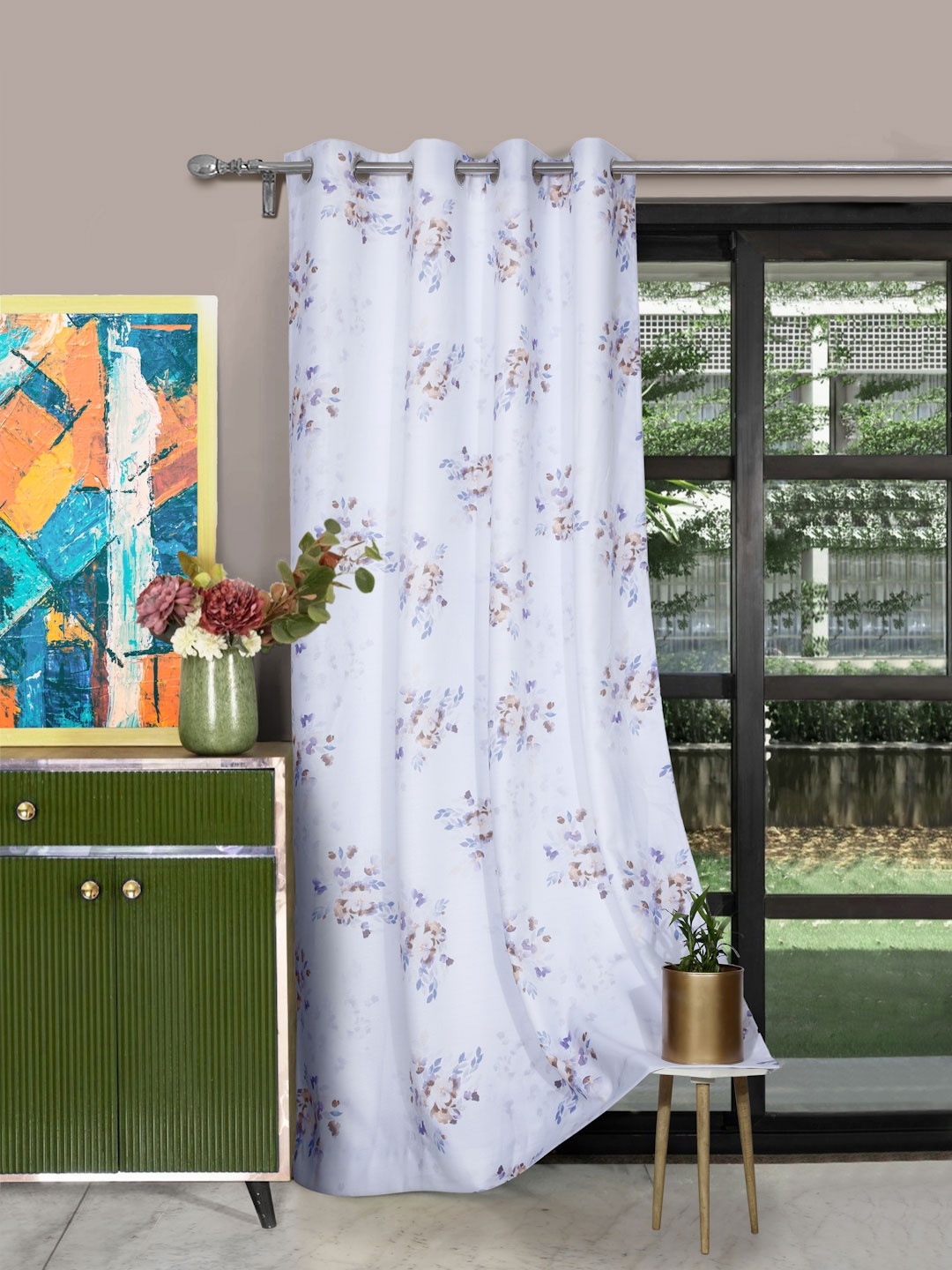 

ROSARA HOME White & Grey Floral Door Curtain