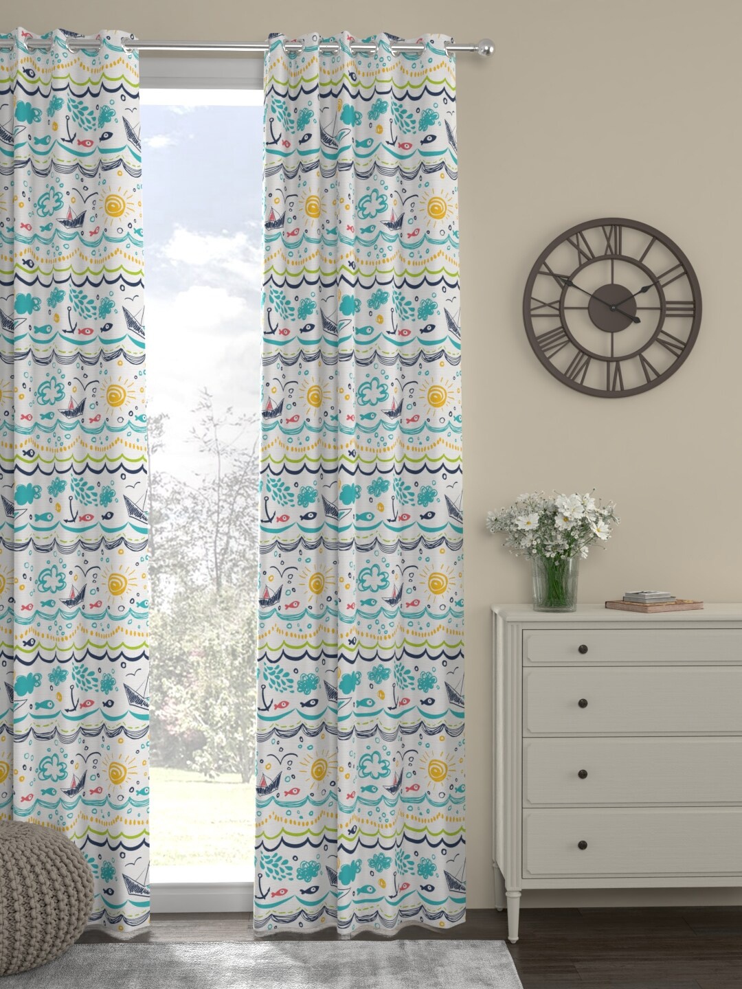 

ROSARA HOME Blue & White Printed Long Door Curtain