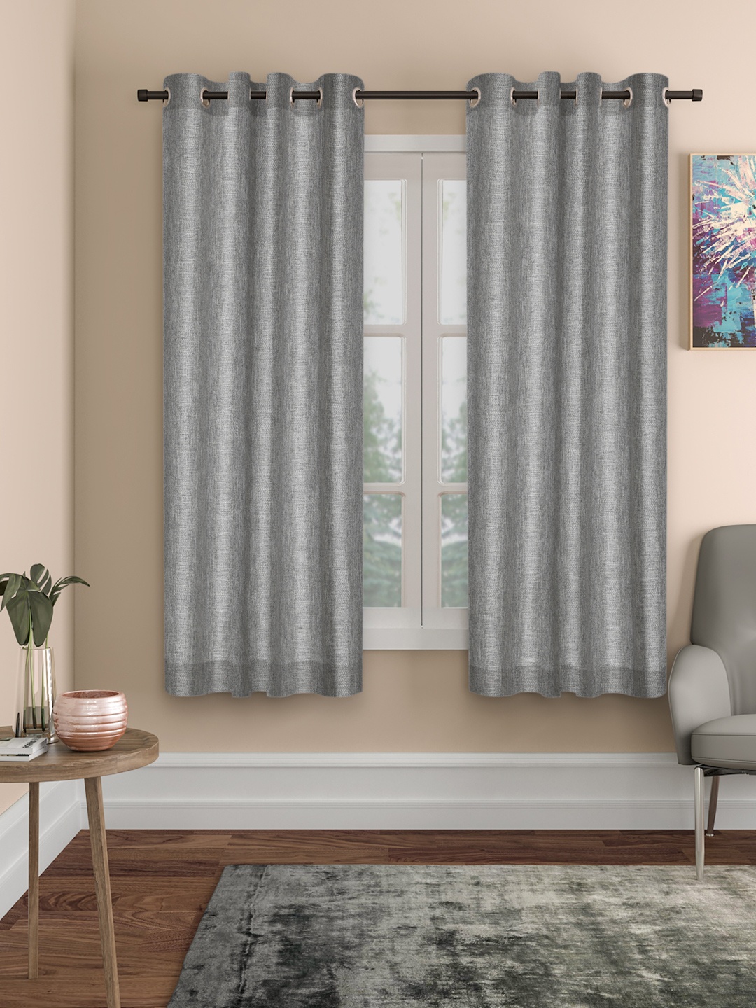 

ROSARA HOME Grey Set of 2 Black Out Window Curtains