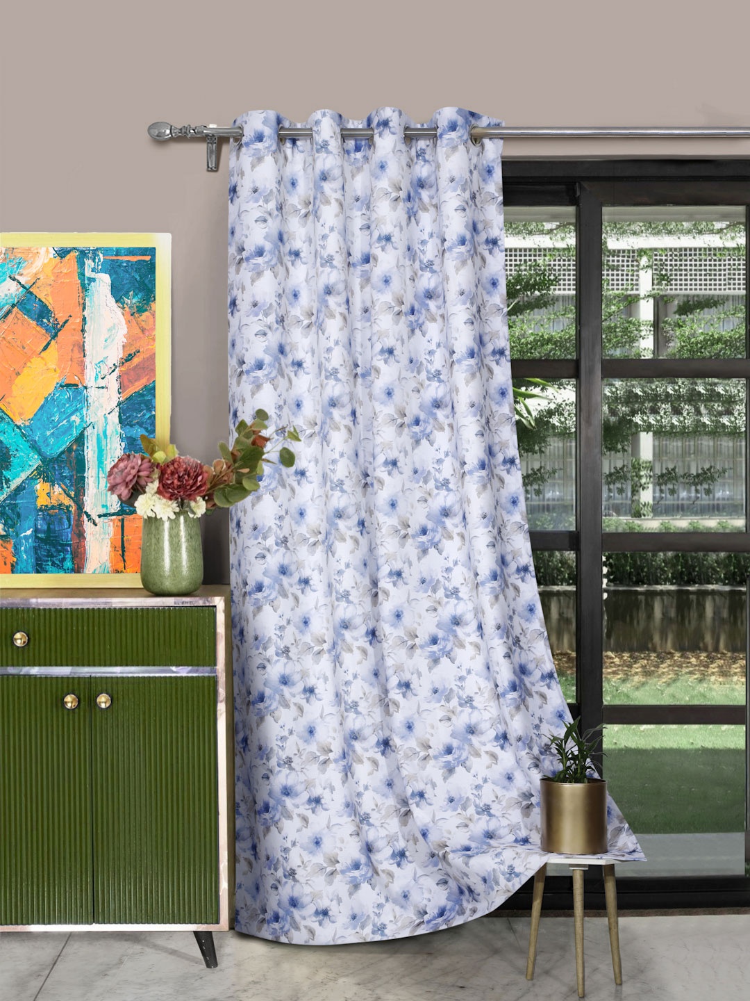 

ROSARA HOME Lavender Floral Single Long Door Curtain