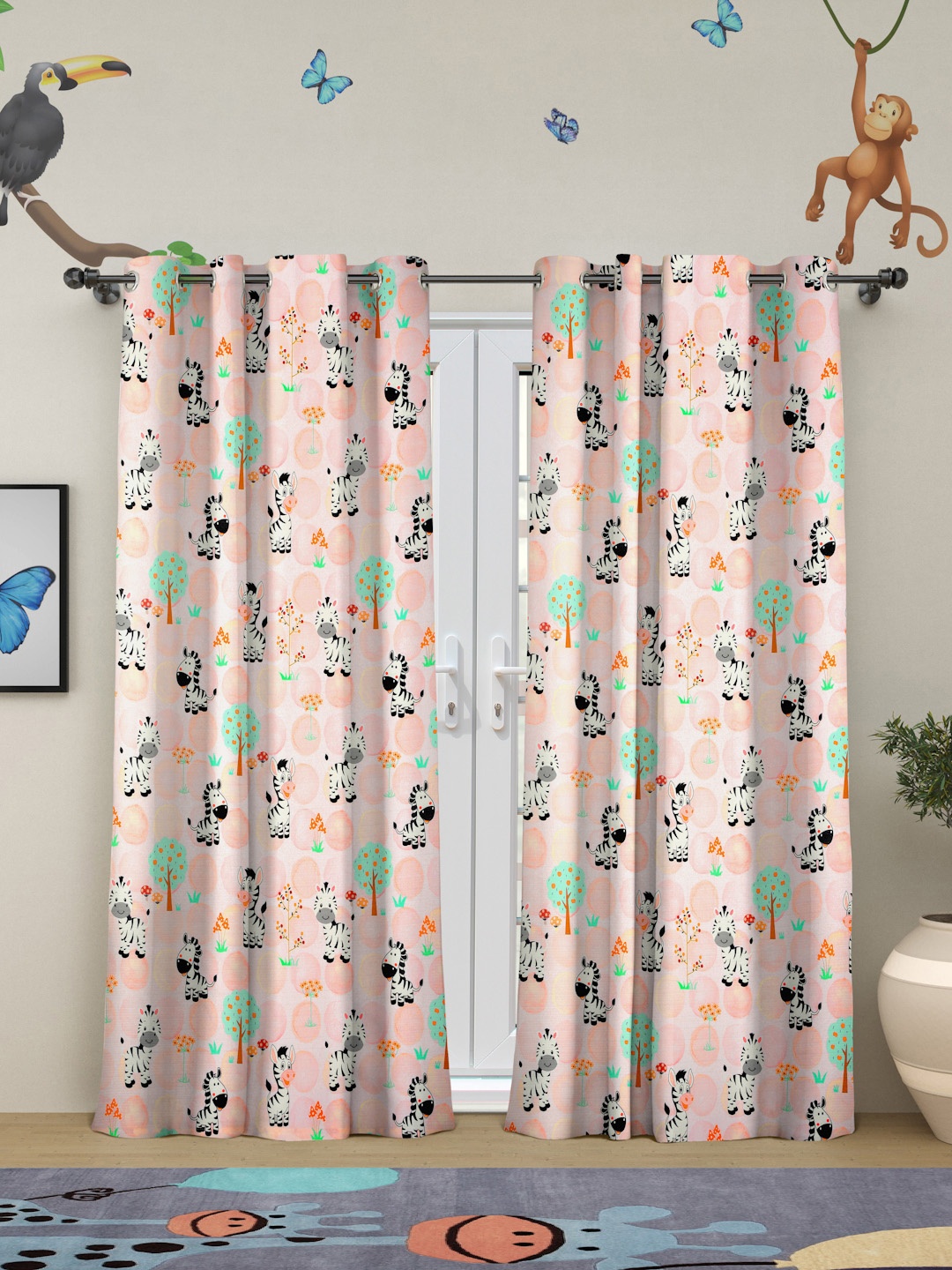 

ROSARA HOME Set of 2 Pink & Black Quirky Regular Door Curtains