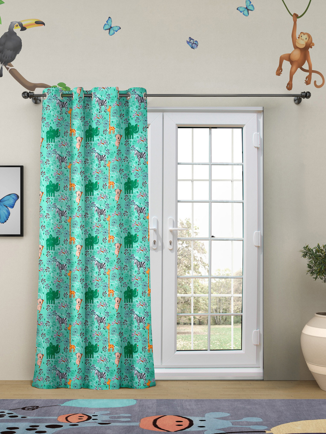 

ROSARA HOME Teal & Orange Quirky Long Door Curtain