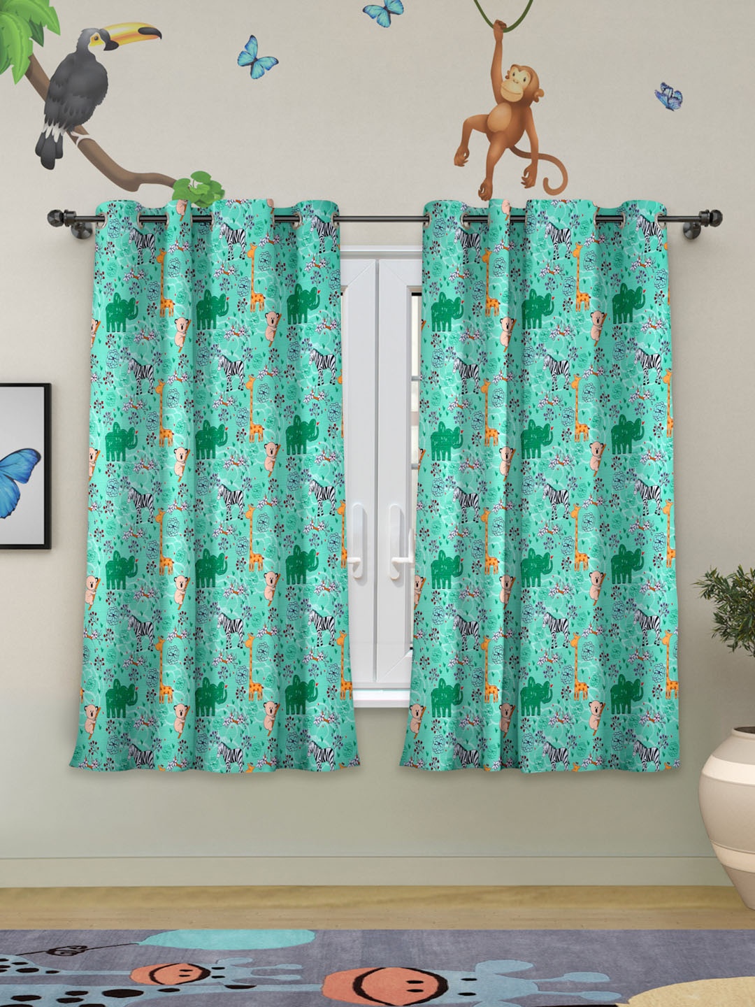 

ROSARA HOME Teal & Mustard Set of 2 Quirky Window Curtain