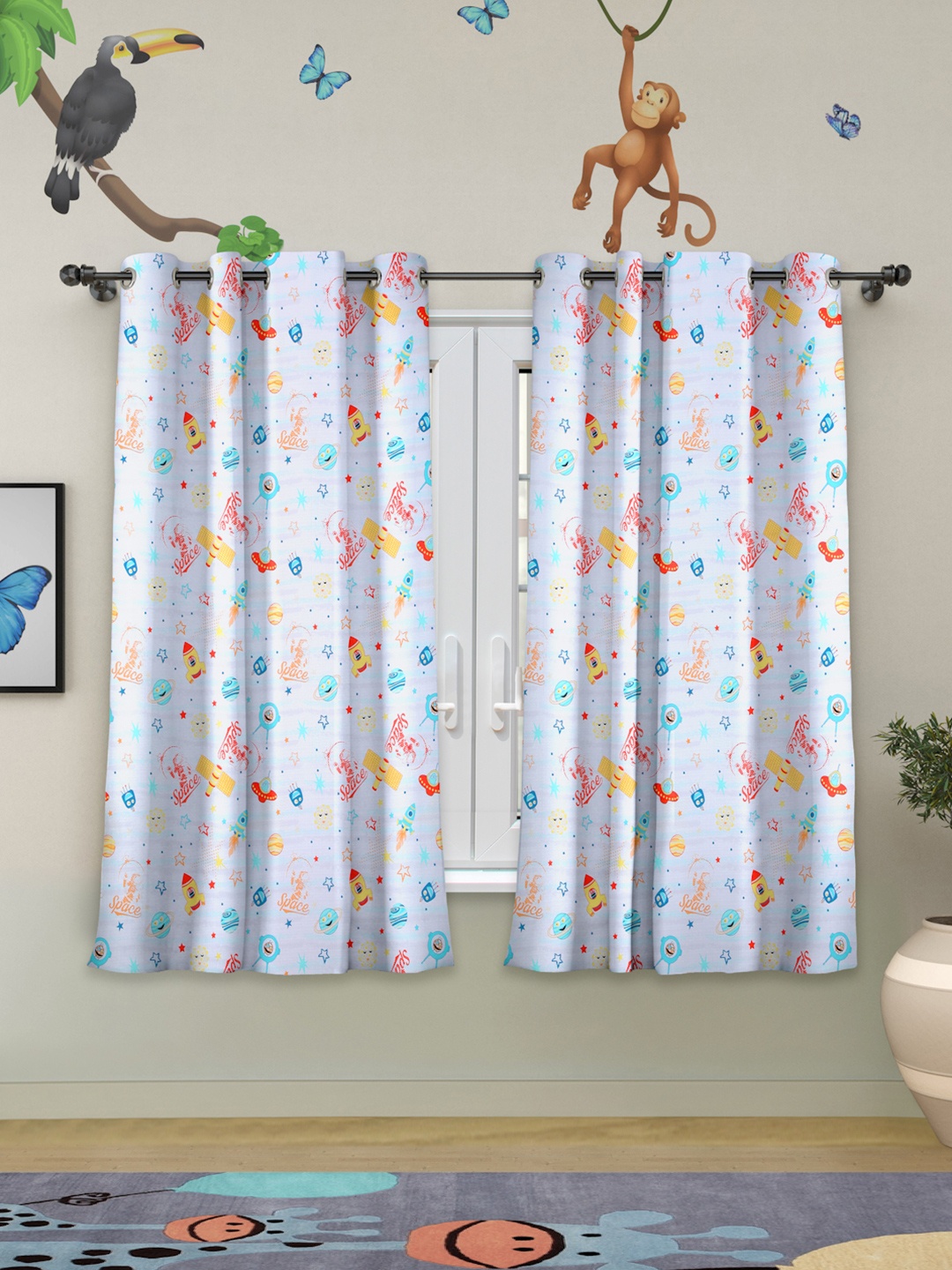 

ROSARA HOME White & Yellow Set of 2 Geometric Window Curtain