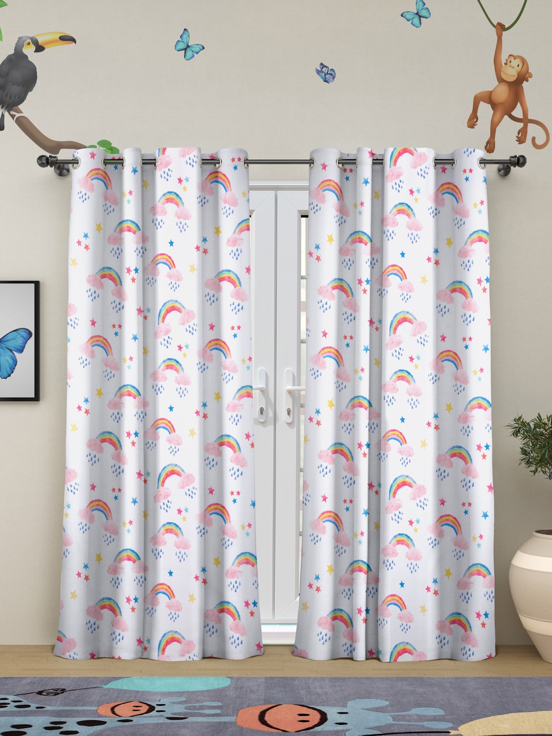 

ROSARA HOME White & Pink Set of 2 Quirky Long Door Curtains
