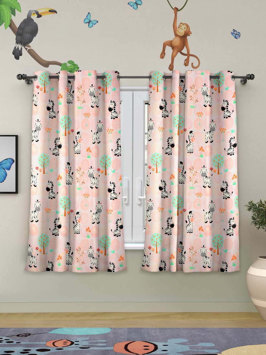 

ROSARA HOME Peach-Coloured & Green Set of 2 Quirky Window Curtain