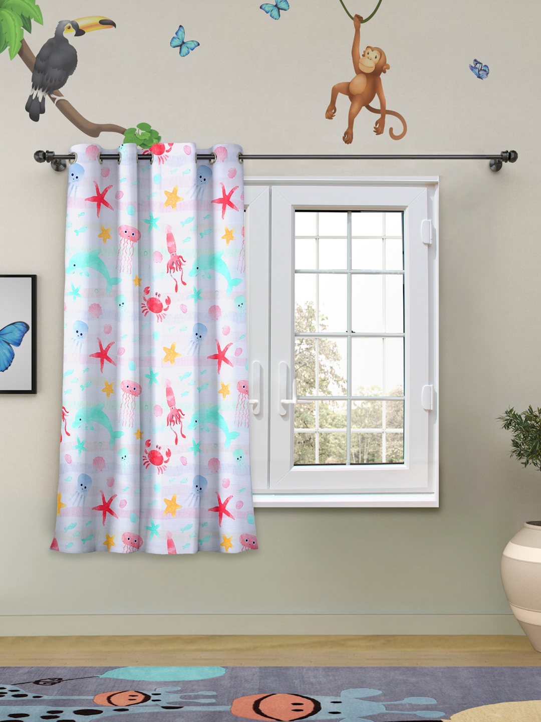 

ROSARA HOME White & Blue Printed Window Curtain