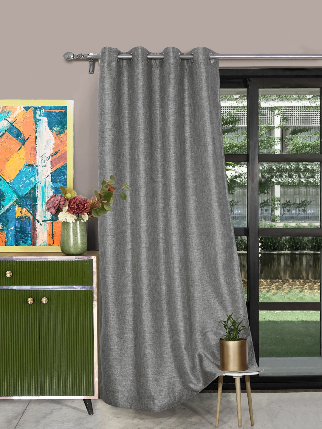 

ROSARA HOME Beige Black Out Door Curtain