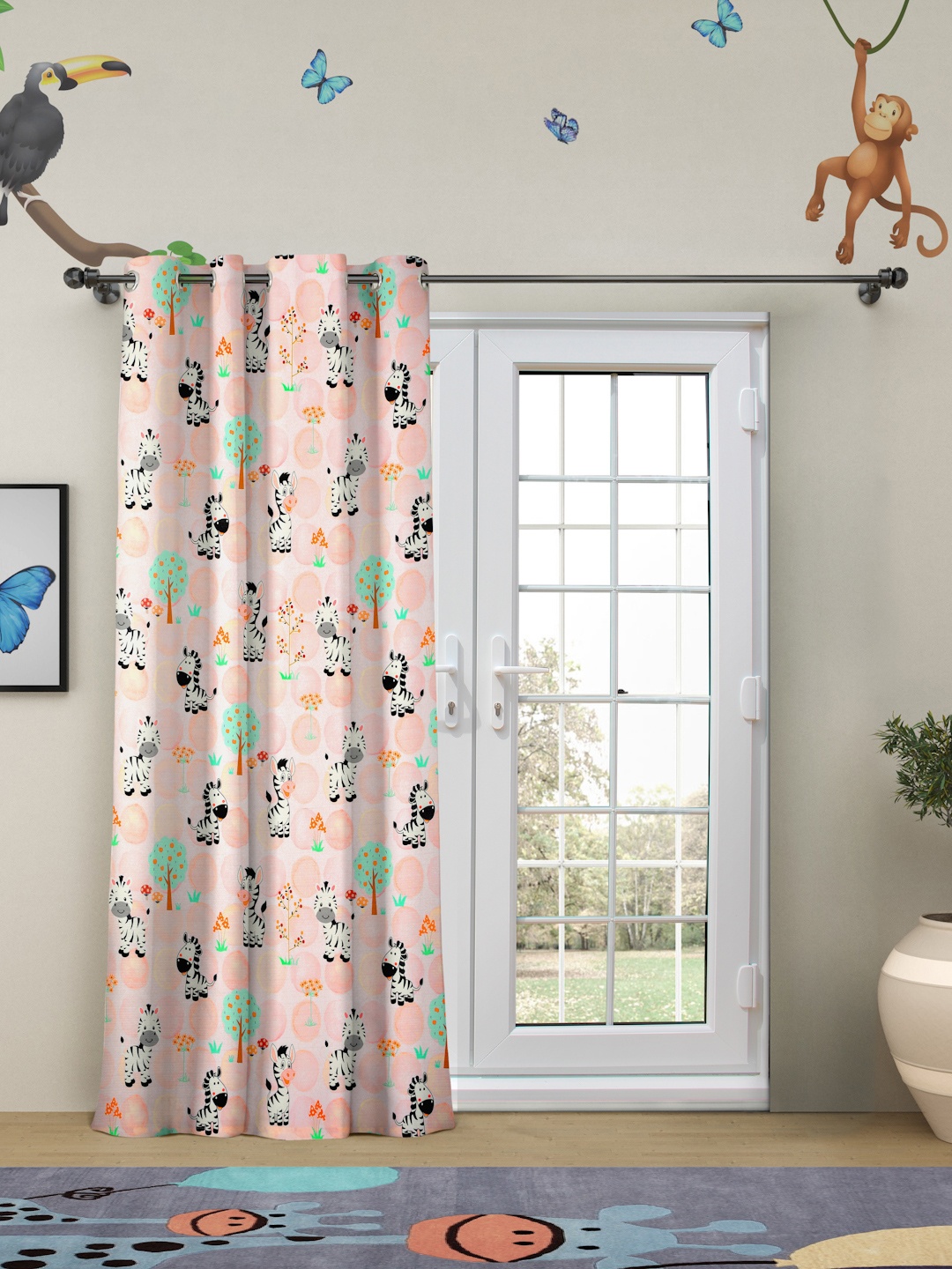 

ROSARA HOME Pink & Green Long Door Curtain