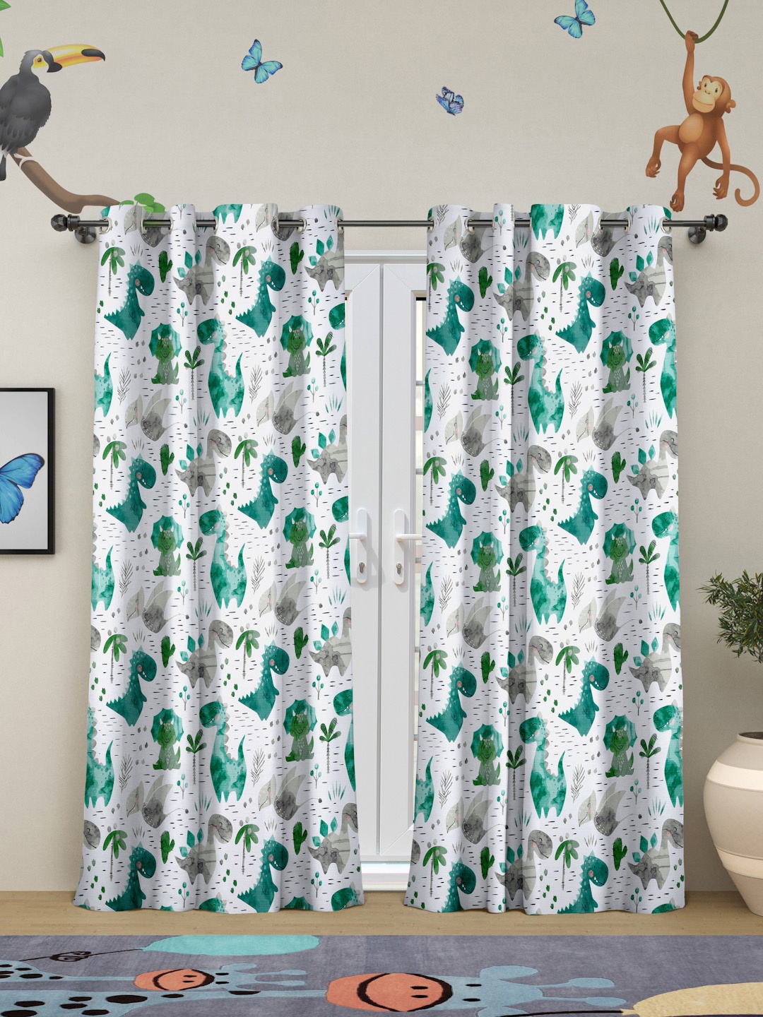 

ROSARA HOME Teal & White Set of 2 Quirky Long Door Curtain
