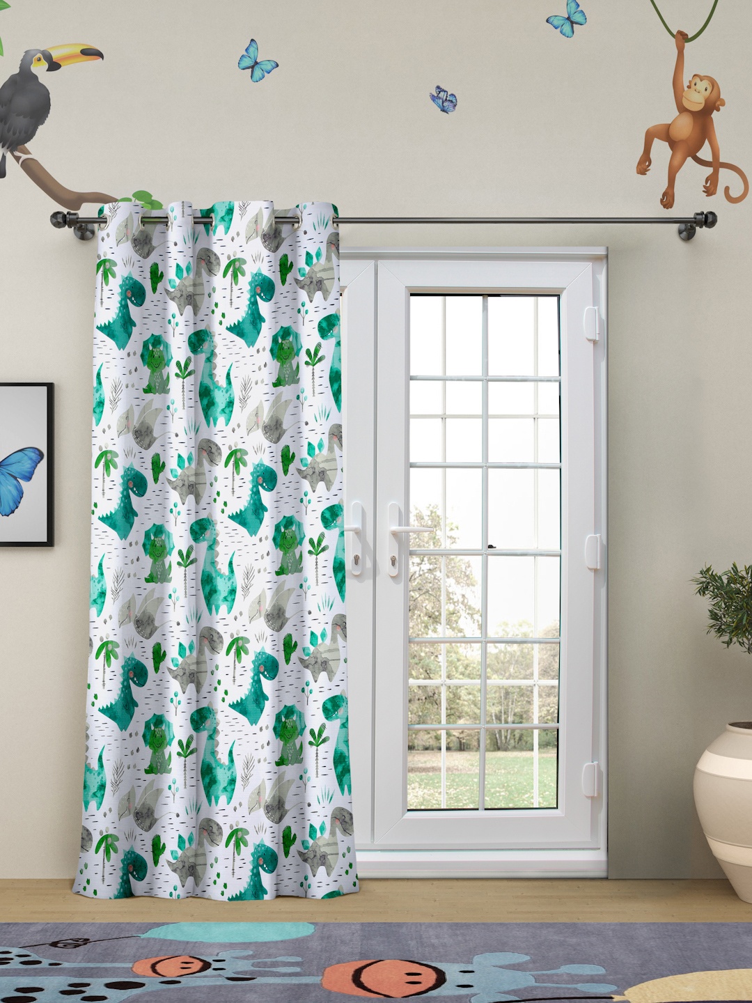 

ROSARA HOME Teal & White Single Printed Door Curtain