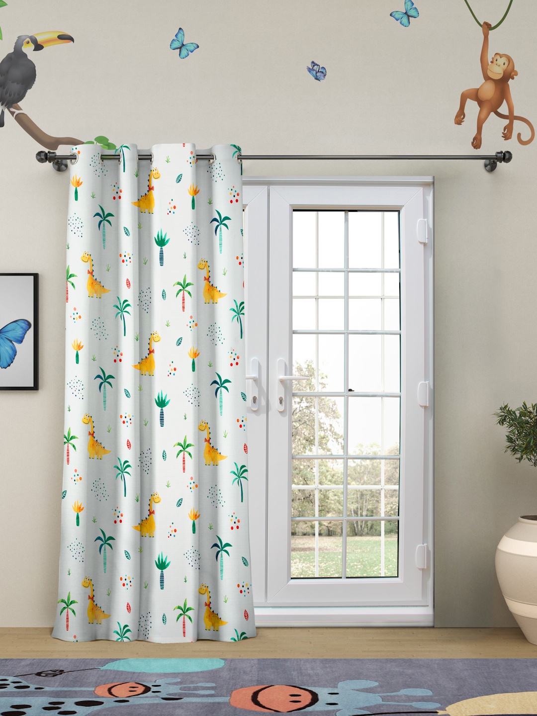 

ROSARA HOME White & Yellow Animal Printed Door Curtain