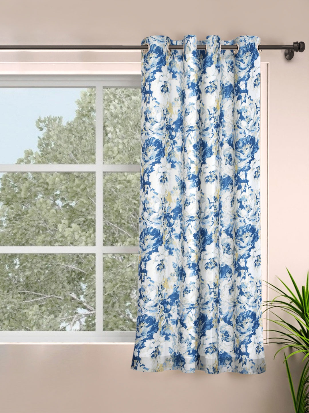 

ROSARA HOME Blue & White Floral Single Window Curtain