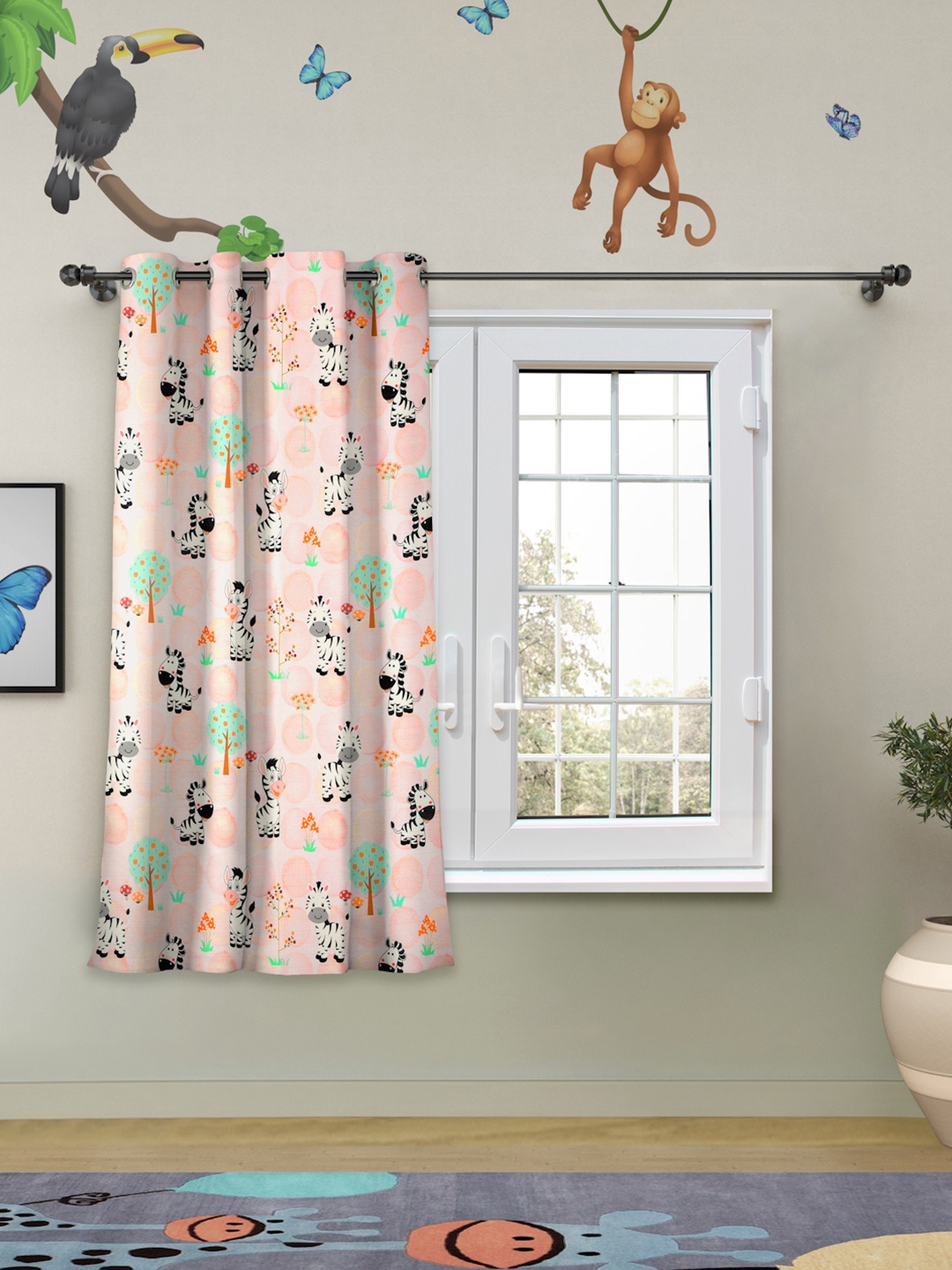 

ROSARA HOME Pink & Green Window Curtain
