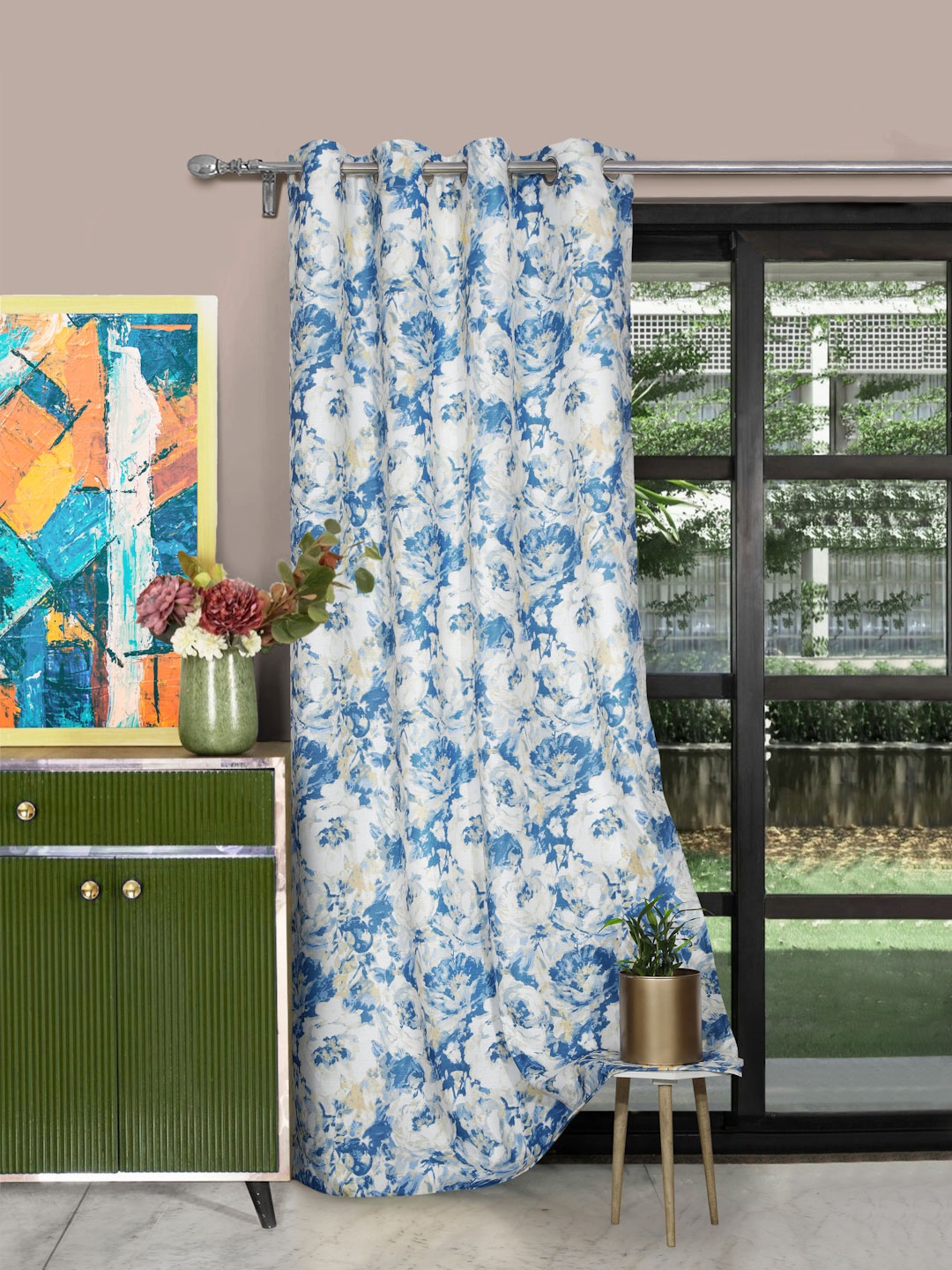 

ROSARA HOME Blue & White Floral Printed Door Curtain