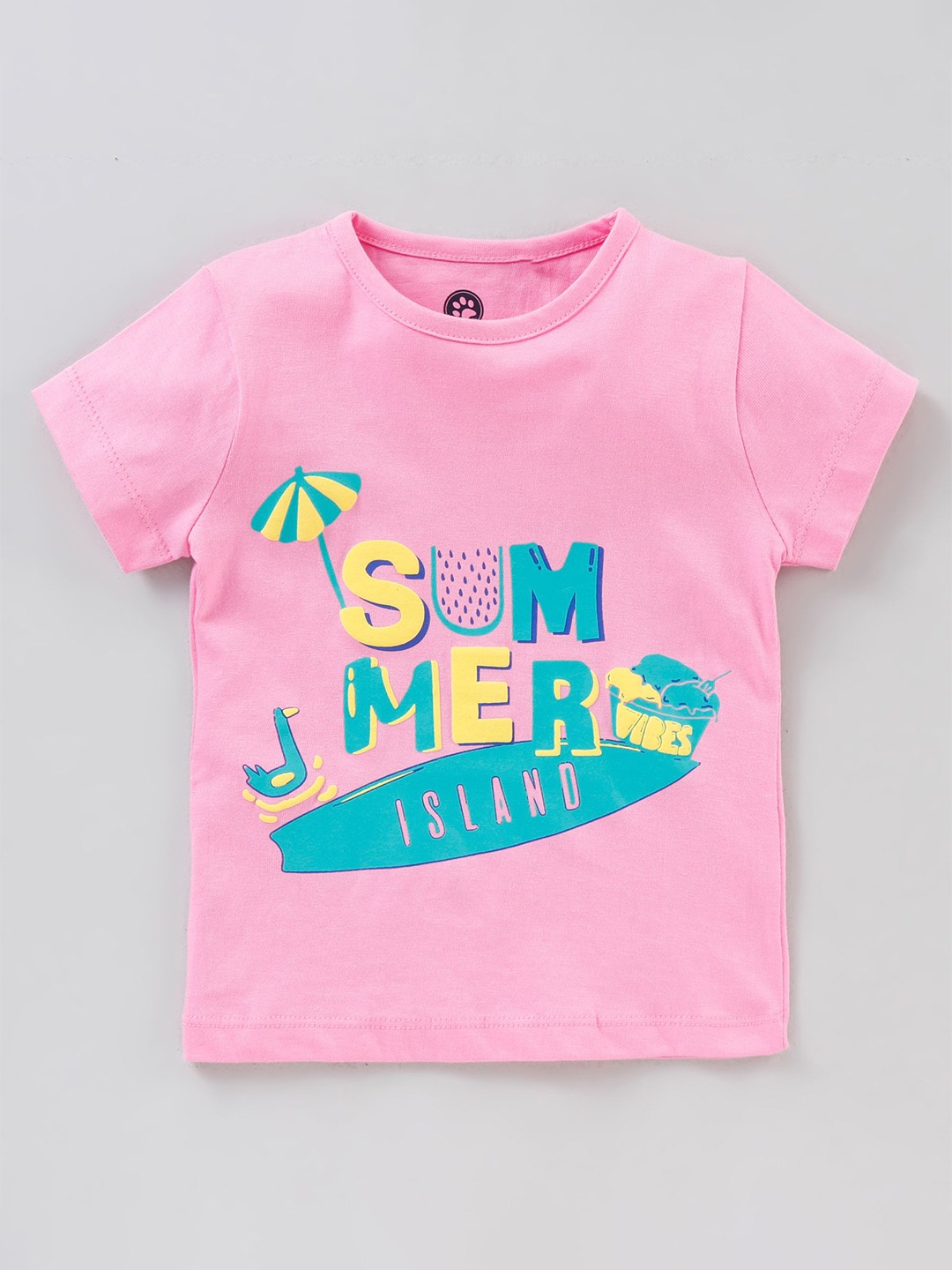 

JusCubs Girls Pink & Blue Typography Printed Cotton T-shirt