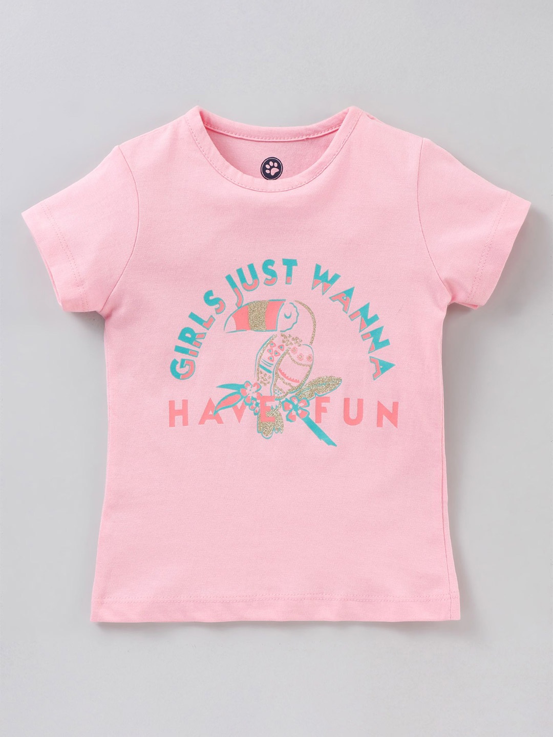 

JusCubs Girls Pink & Green Pure Cotton Typography Printed T-shirt