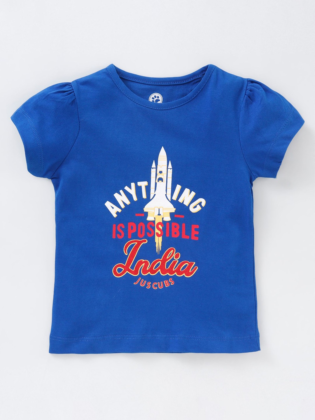 

JusCubs Girls Blue Printed Puff Sleeves Outdoor Cotton T-shirt