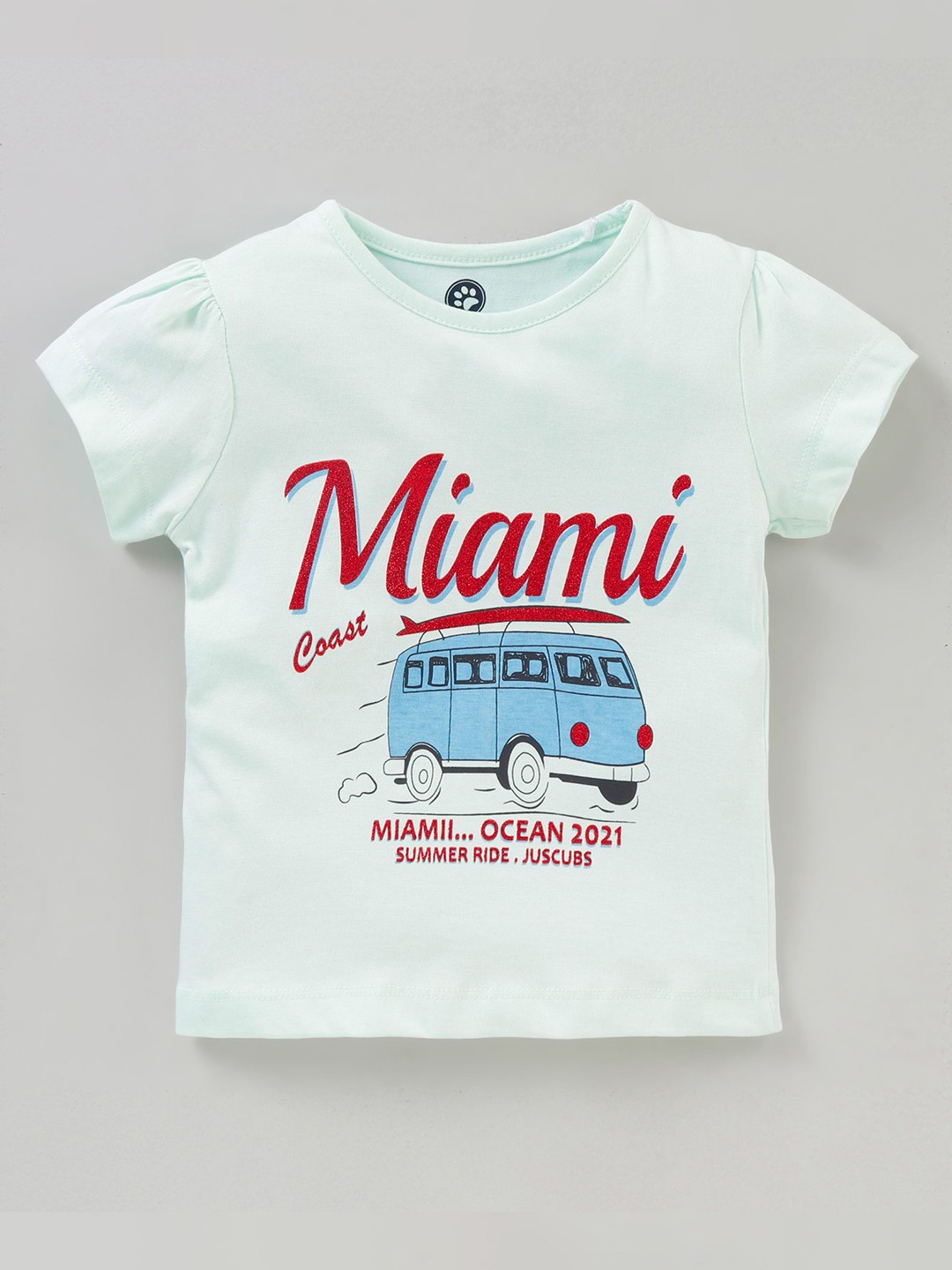 

JusCubs Girls Sea Green Printed T-shirt