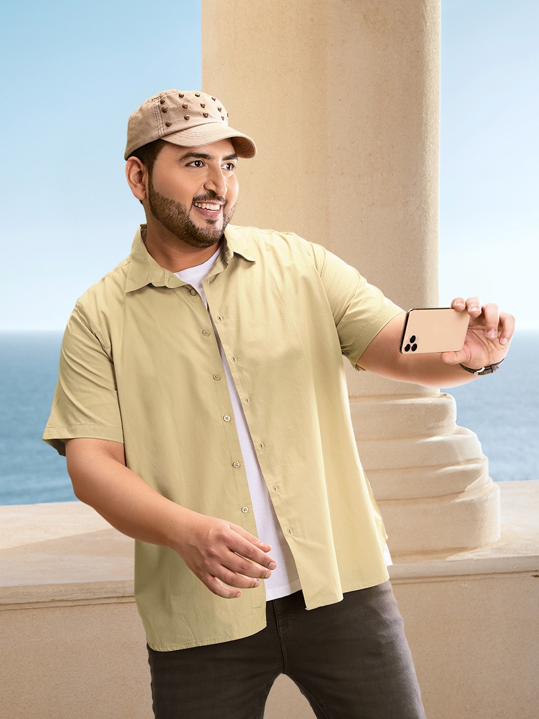 

Sztori Men Plus Size Khaki Pure Cotton Solid Casual Shirt