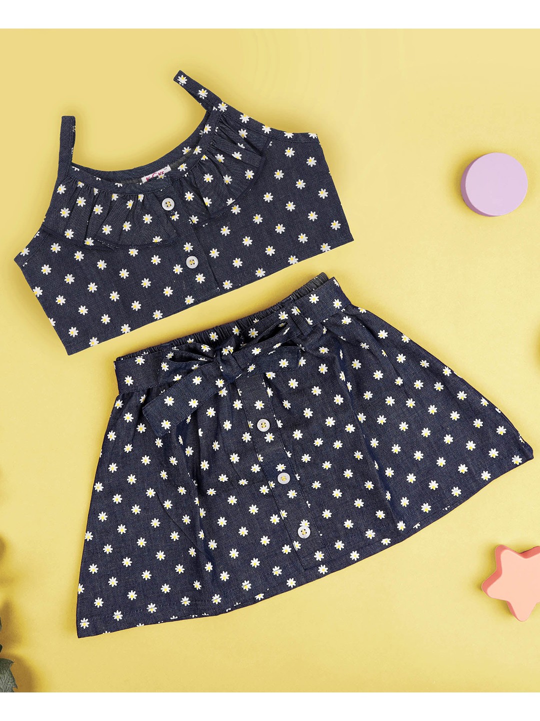 

KICKS & CRAWL Girls Navy Blue & White Printed Top with Skirt