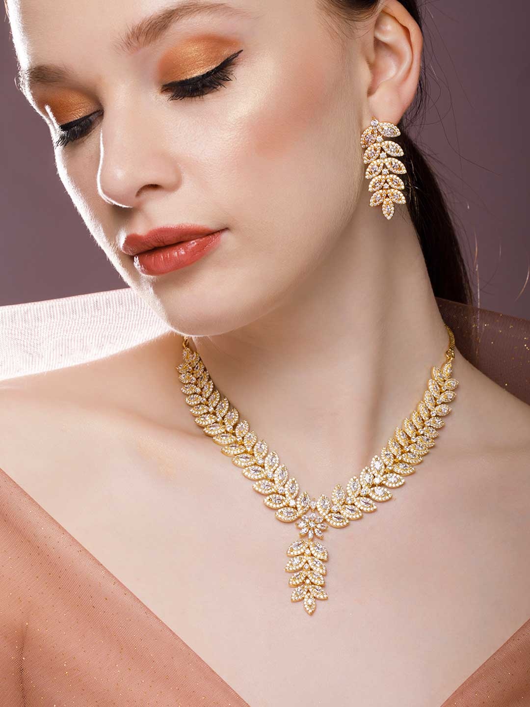 

Rubans Gold-Plated White CZ-Studded Jewellery Set