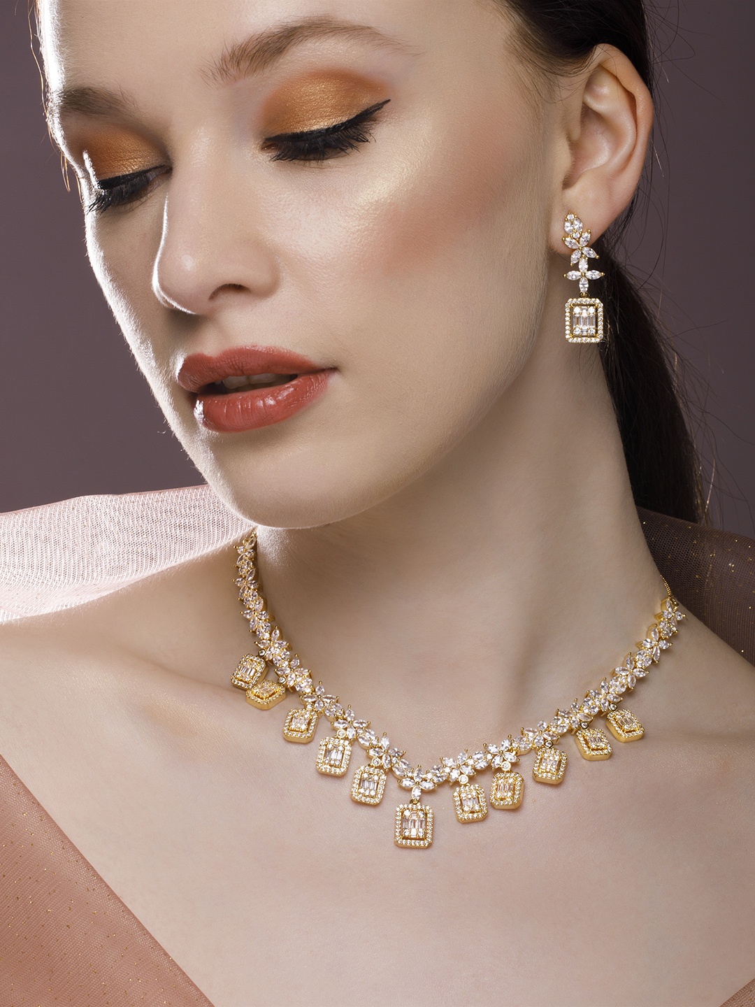 

Rubans 22K Gold-Plated White AD-Studded Jewellery Set