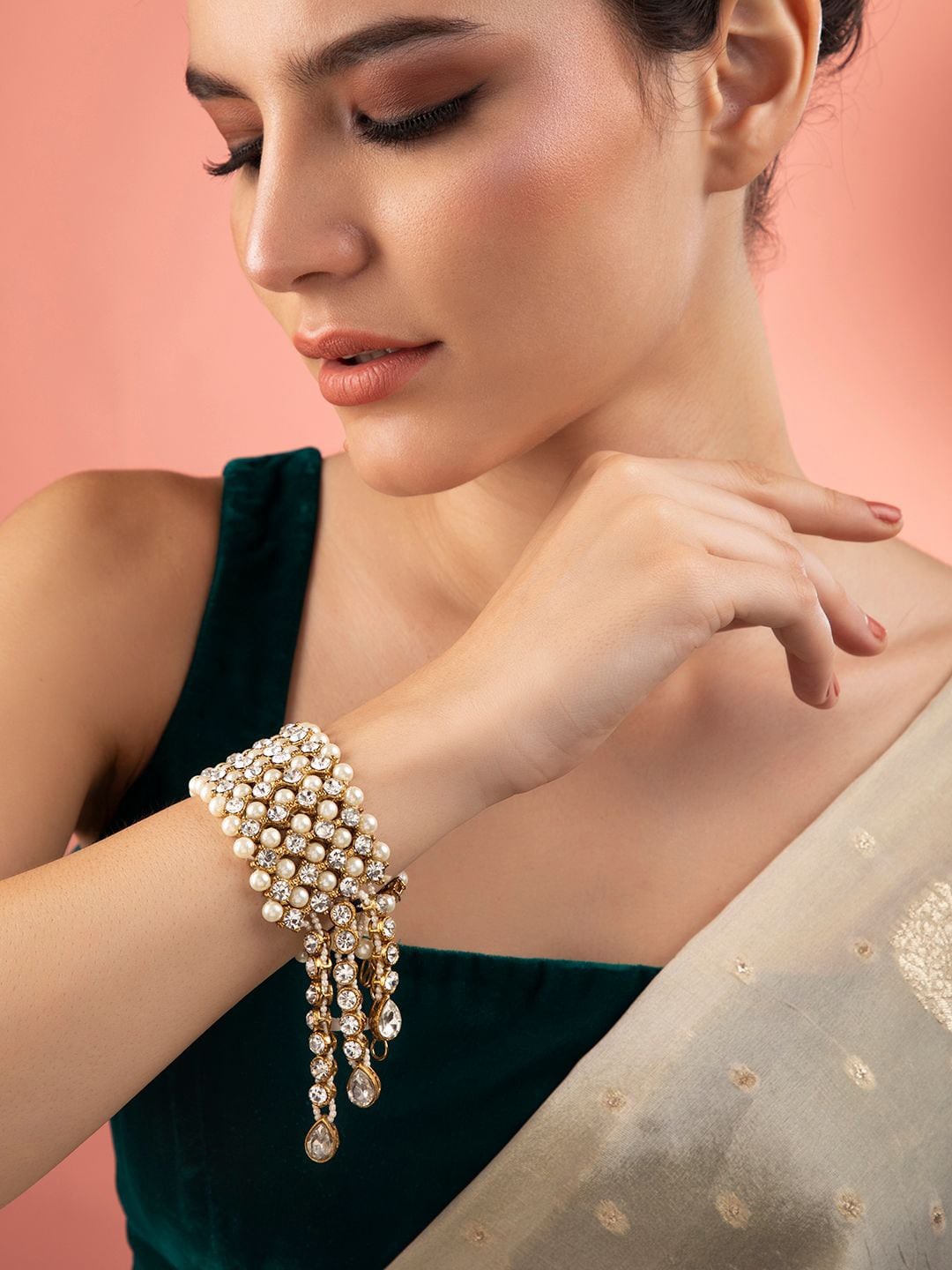 

Rubans Women Gold-Plated & White Cubic Zirconia Charm Bracelet
