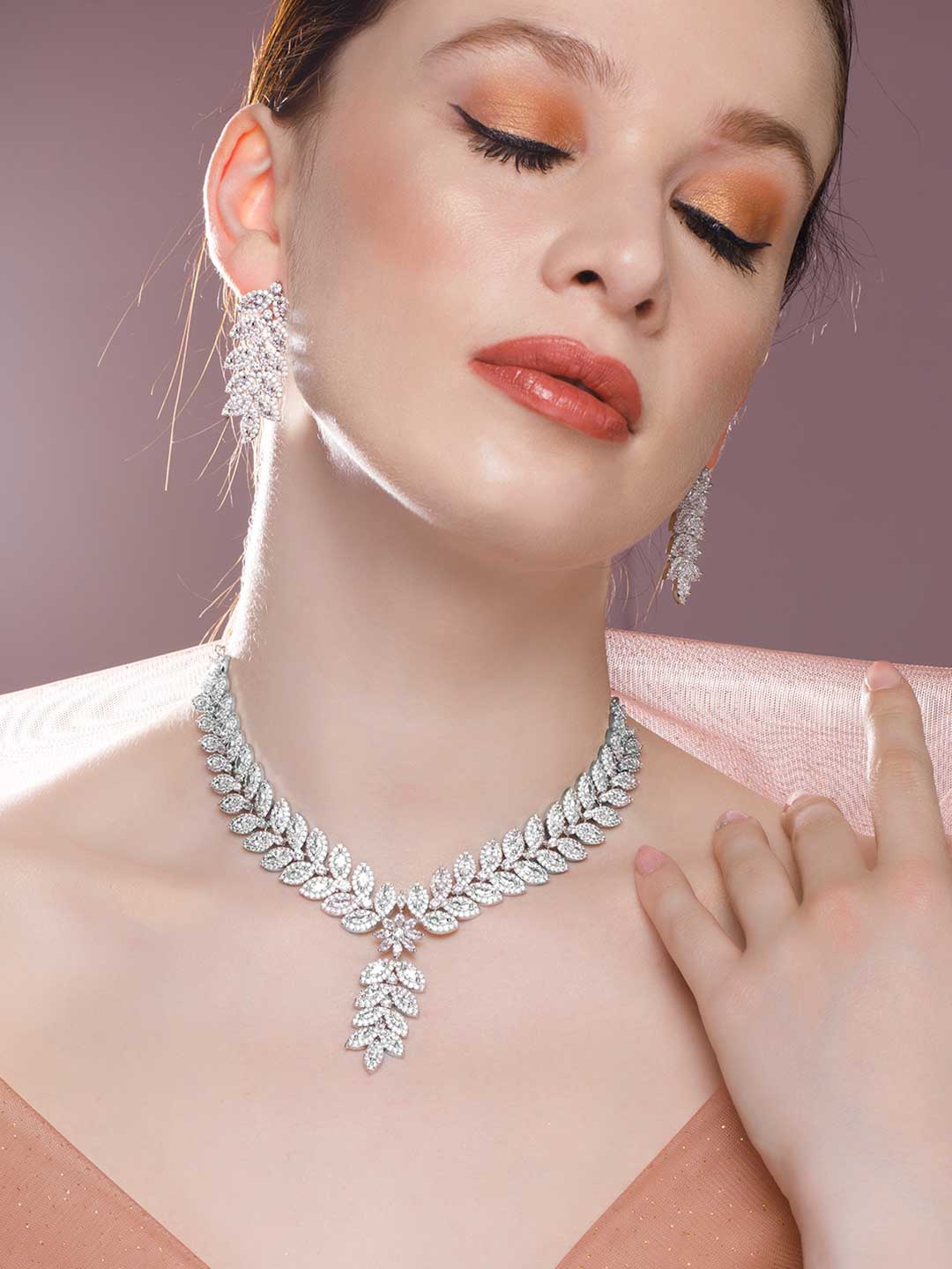 

Rubans Silver-Plated White AD Studded Jewellery Set