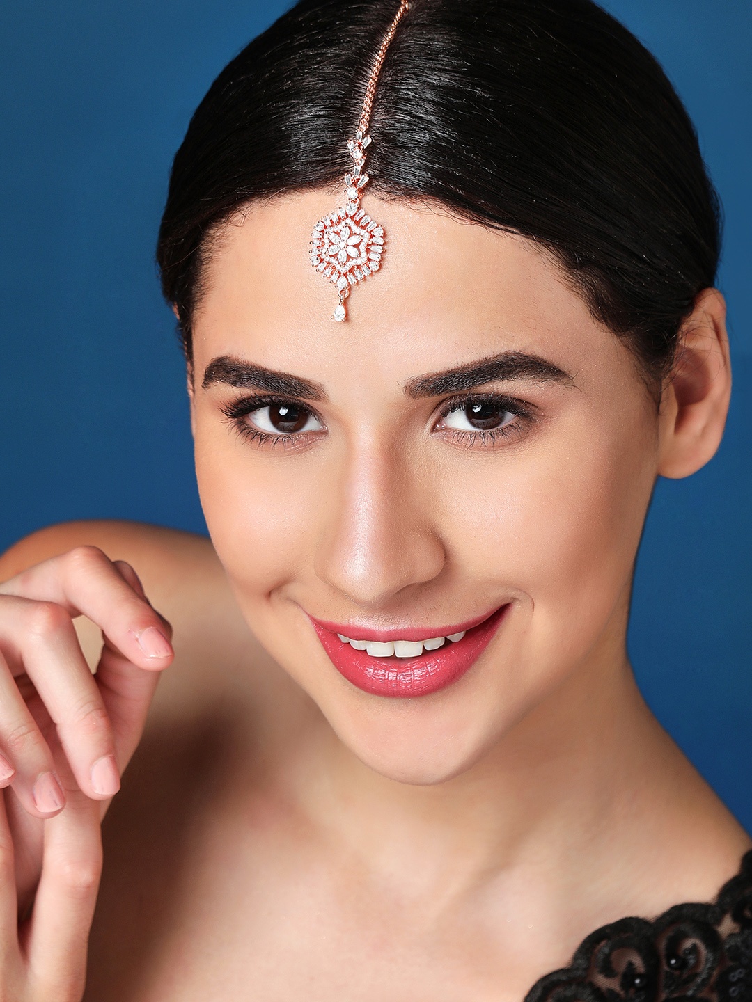 

Rubans Rose Gold-Plated White AD-Studded Maang Tikka