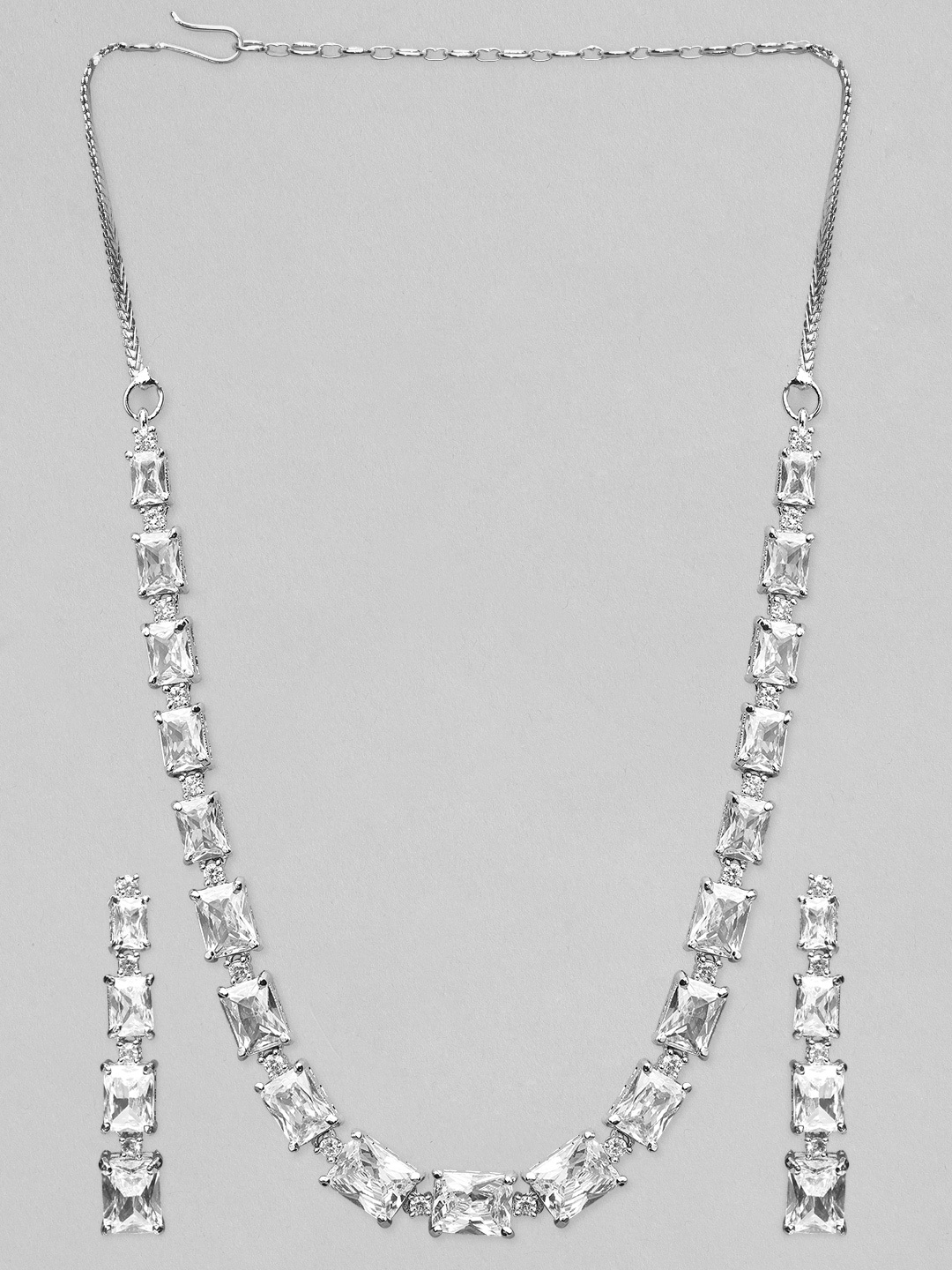 

Rubans Silver-Plated White AD-Studded Jewellery Set