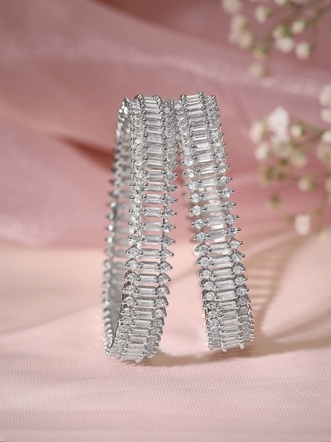 

Rubans Set Of 2 Silver-Plated AD Studded Bangles