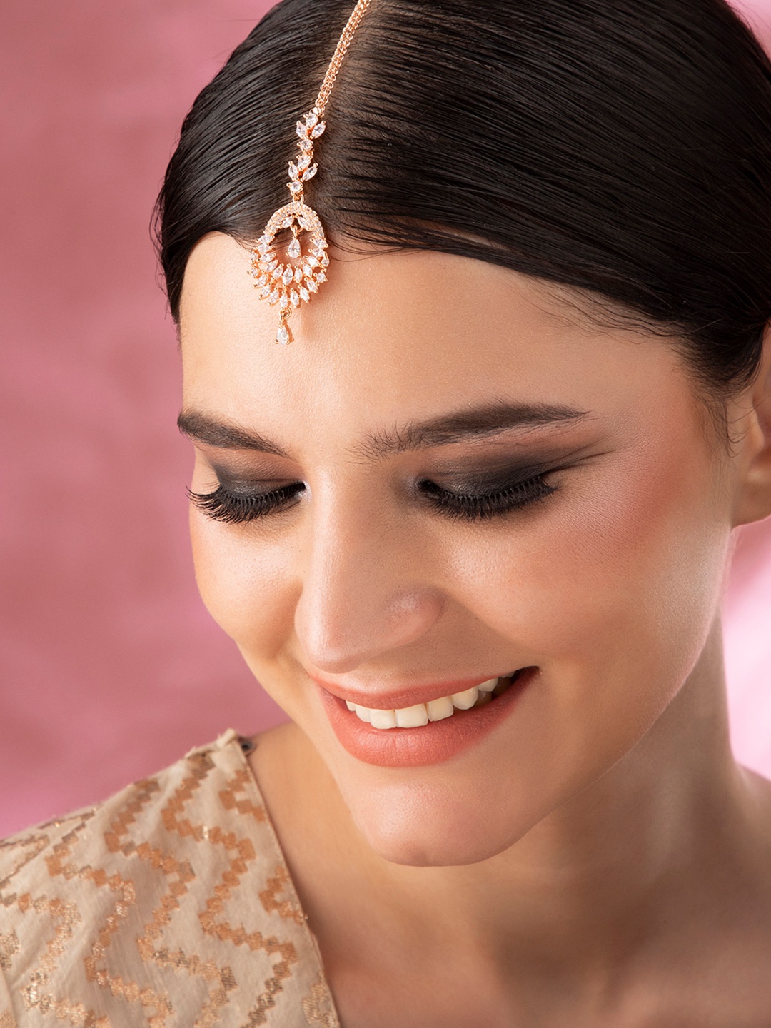

Rubans White Rose Gold Plated Maangtikka