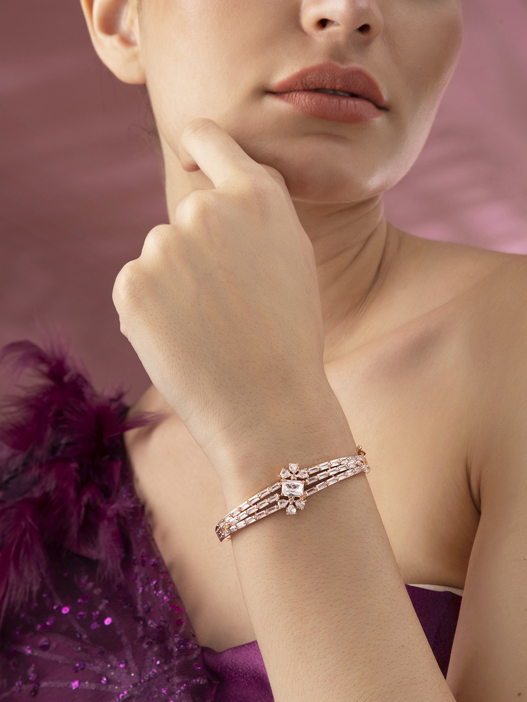 

Rubans Rose Gold-Plated Rose Gold American Diamond Studded Bangle-Style Bracelet